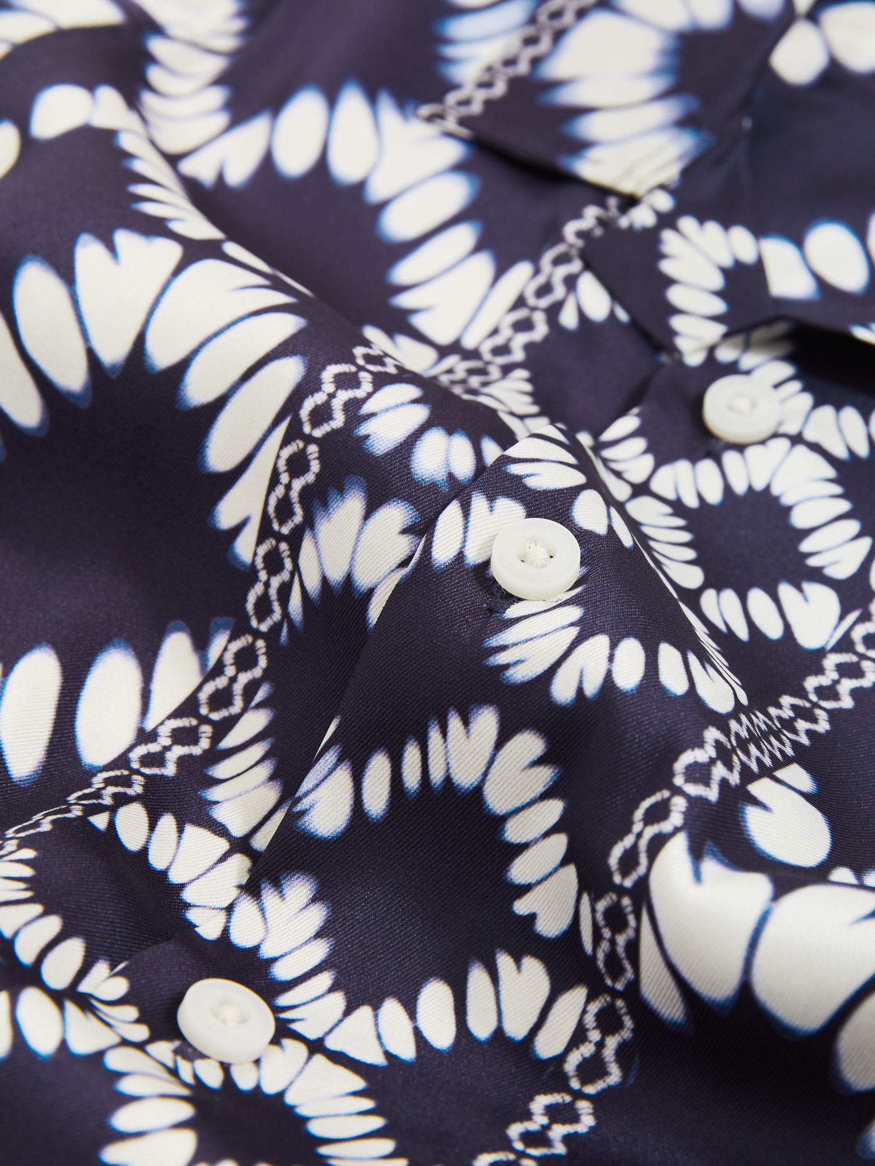 9-13 yrs Abstract Print Cuban Collar Shirt in Blue