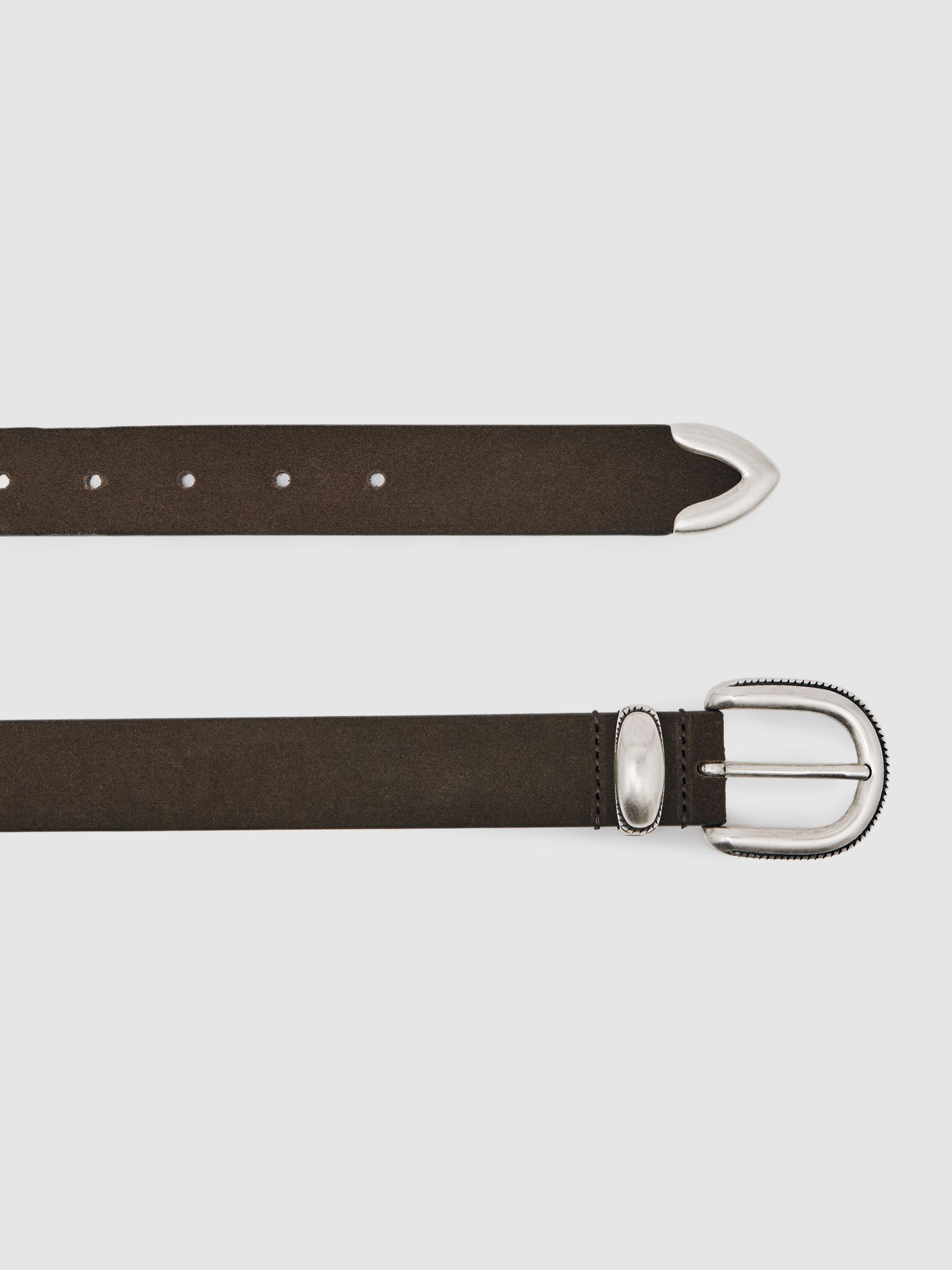Suede Western-Style Belt in Dark Brown