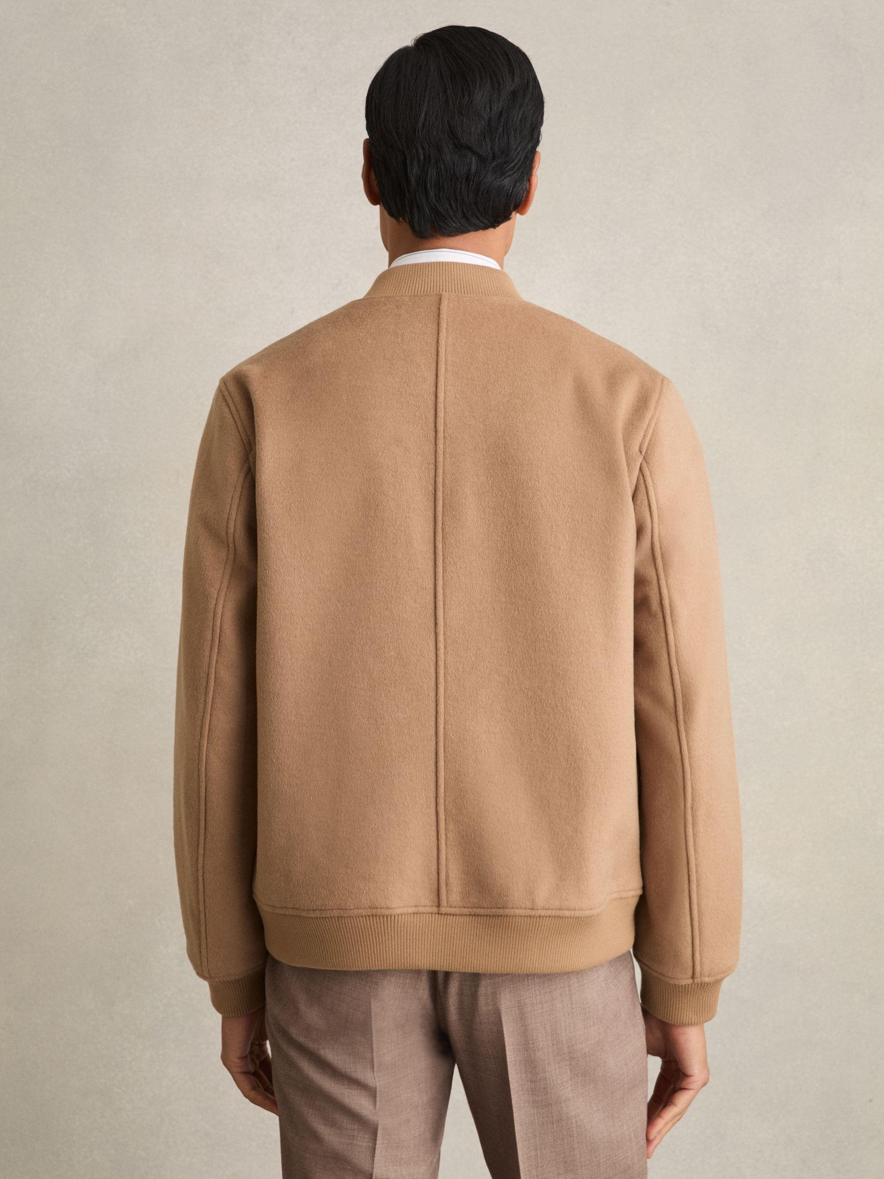 Brushed Wool-Blend Bomber Jacket in Camel