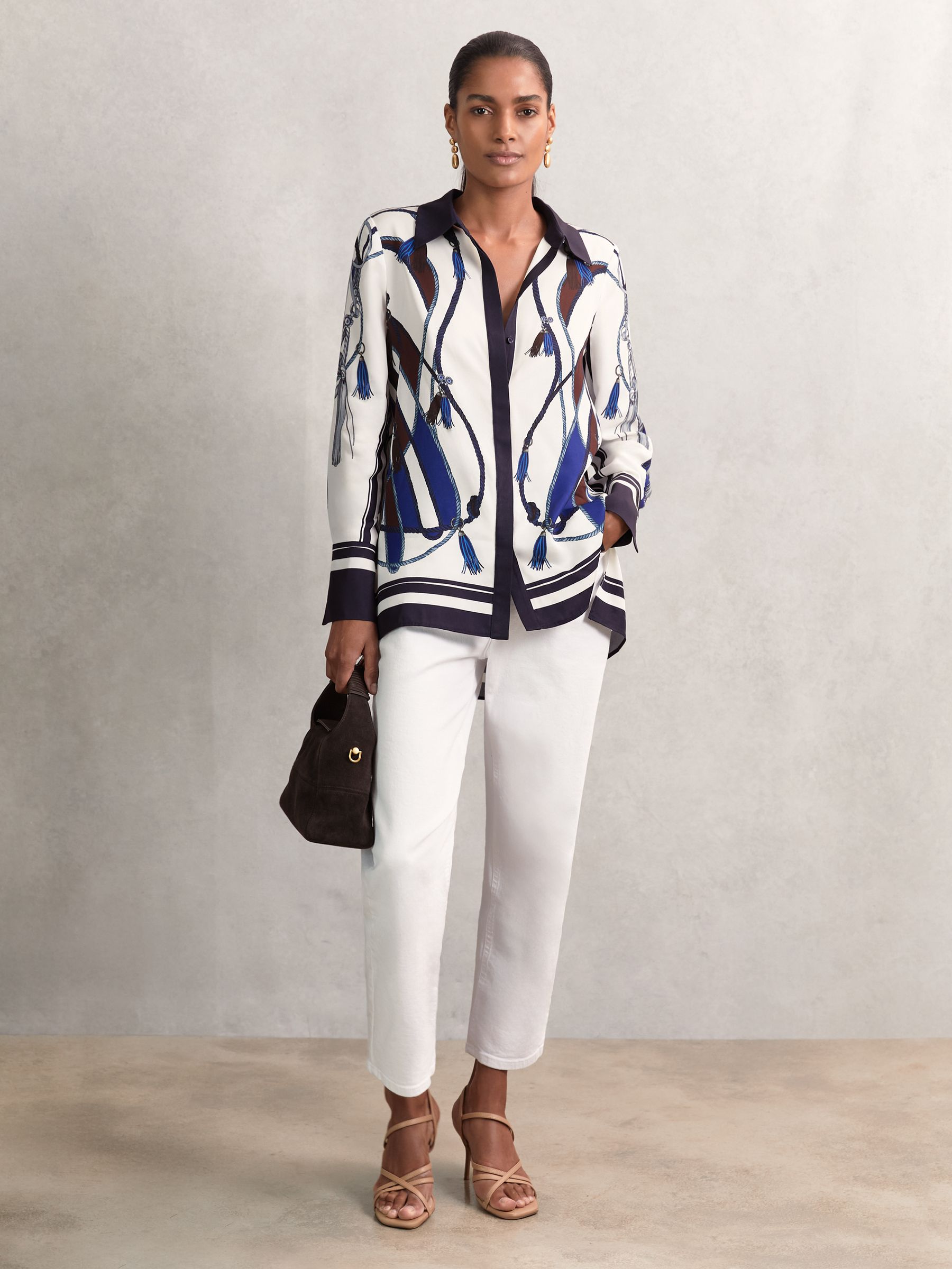 Scarf Print Colourblock Shirt in Navy