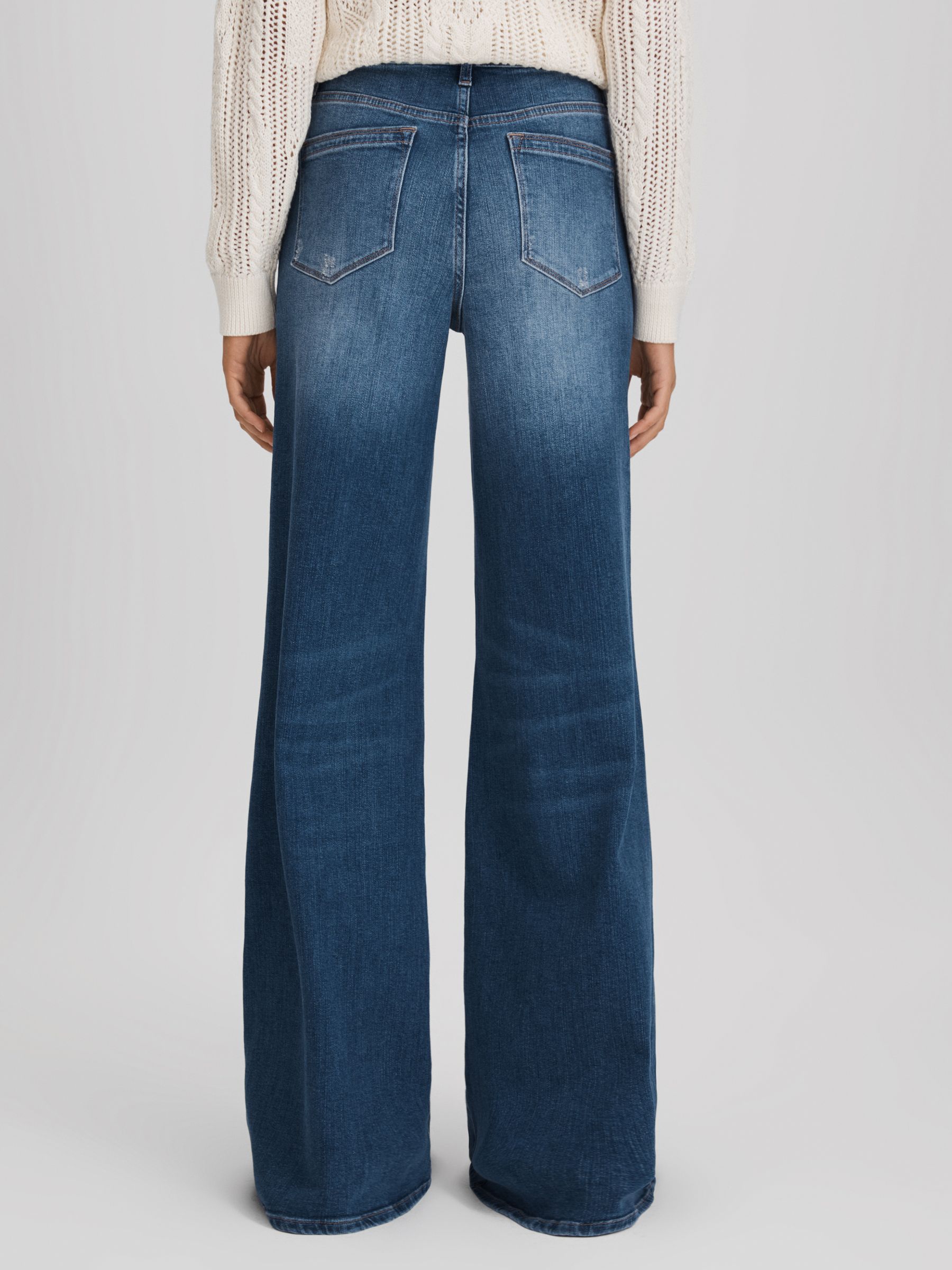 Petite Palazzo Jeans in Mid Blue