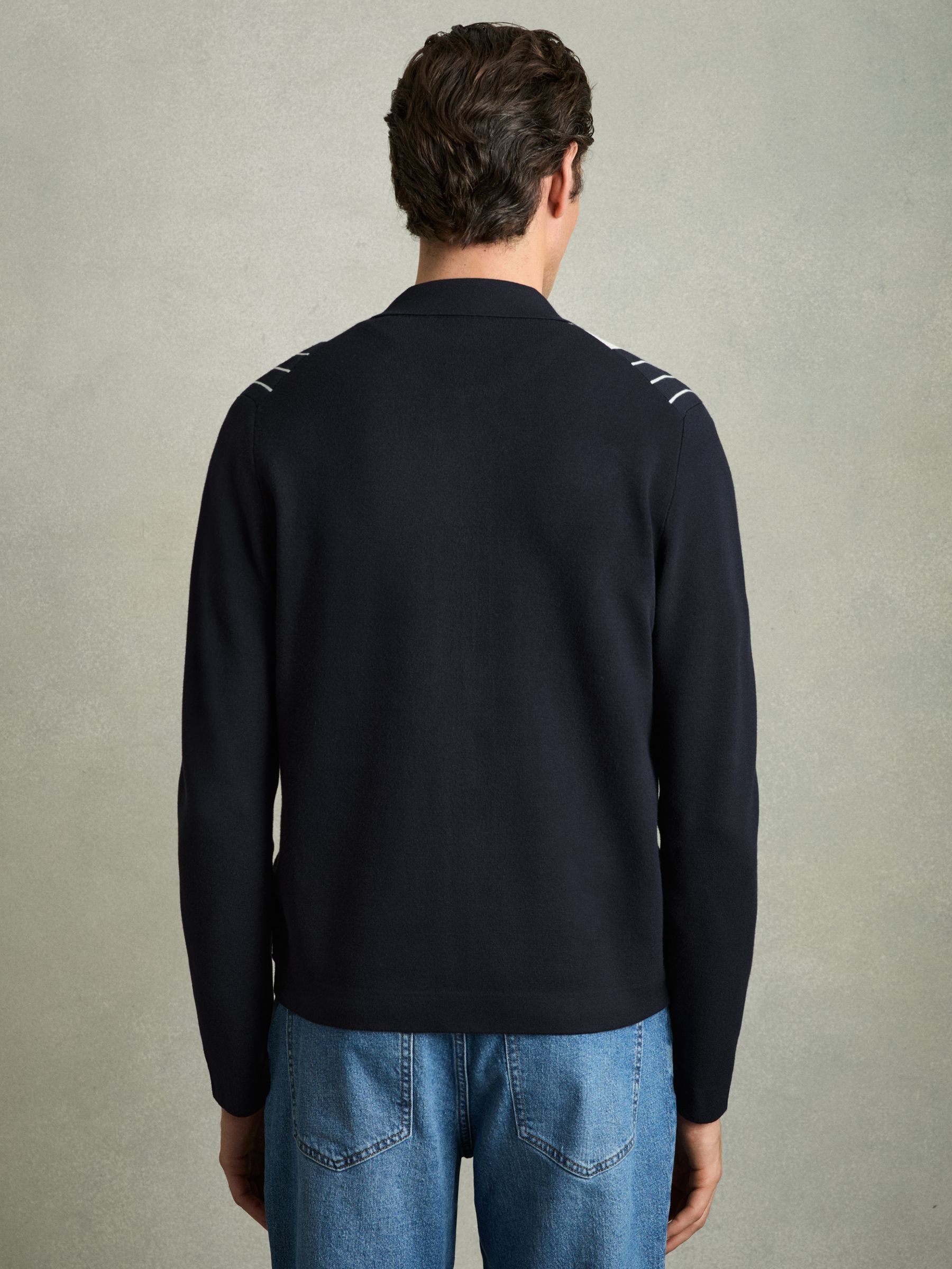 Striped Zip Through Knitted Jacket in Navy/White