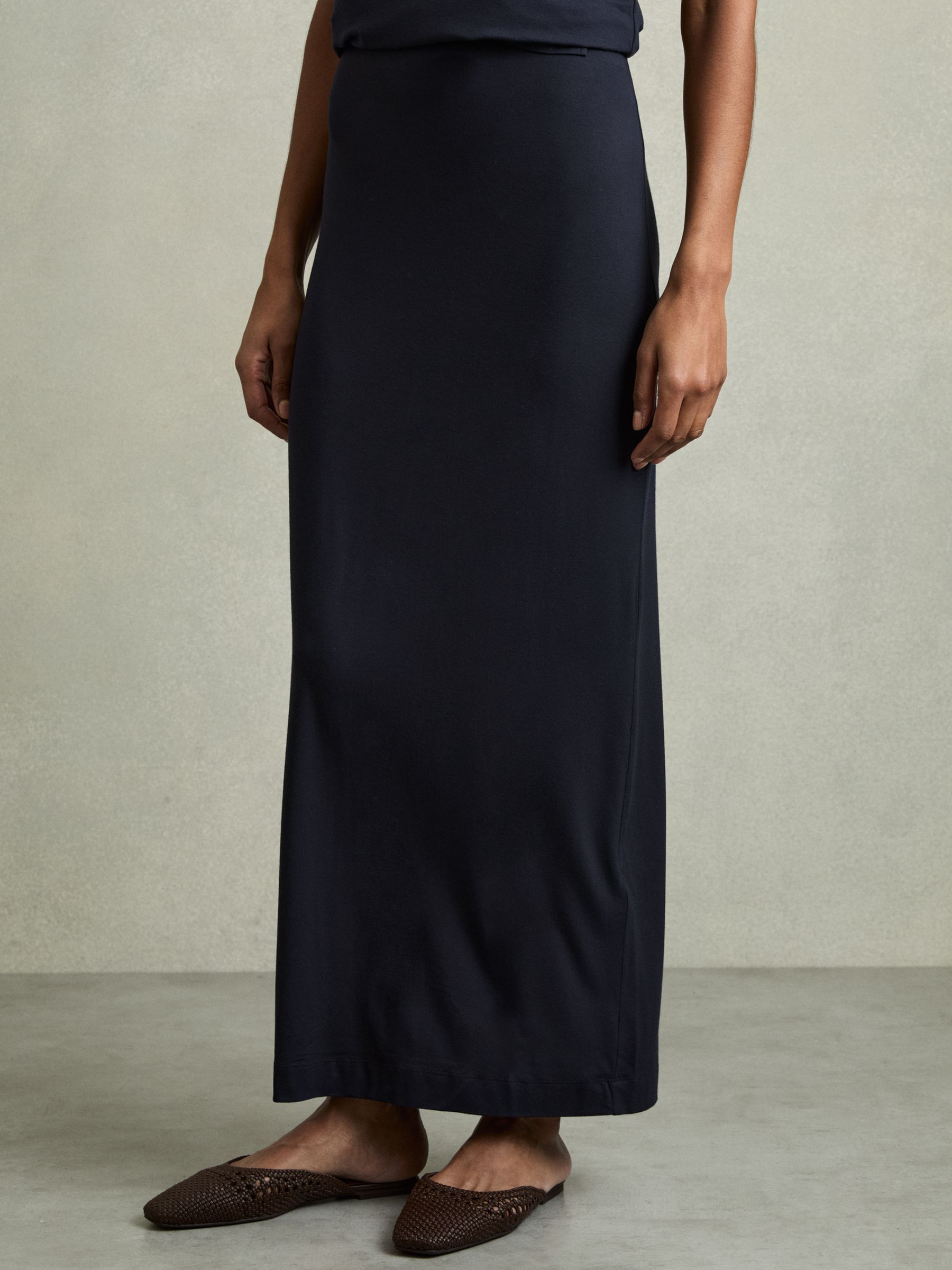 Jersey Straight Maxi Skirt in Navy