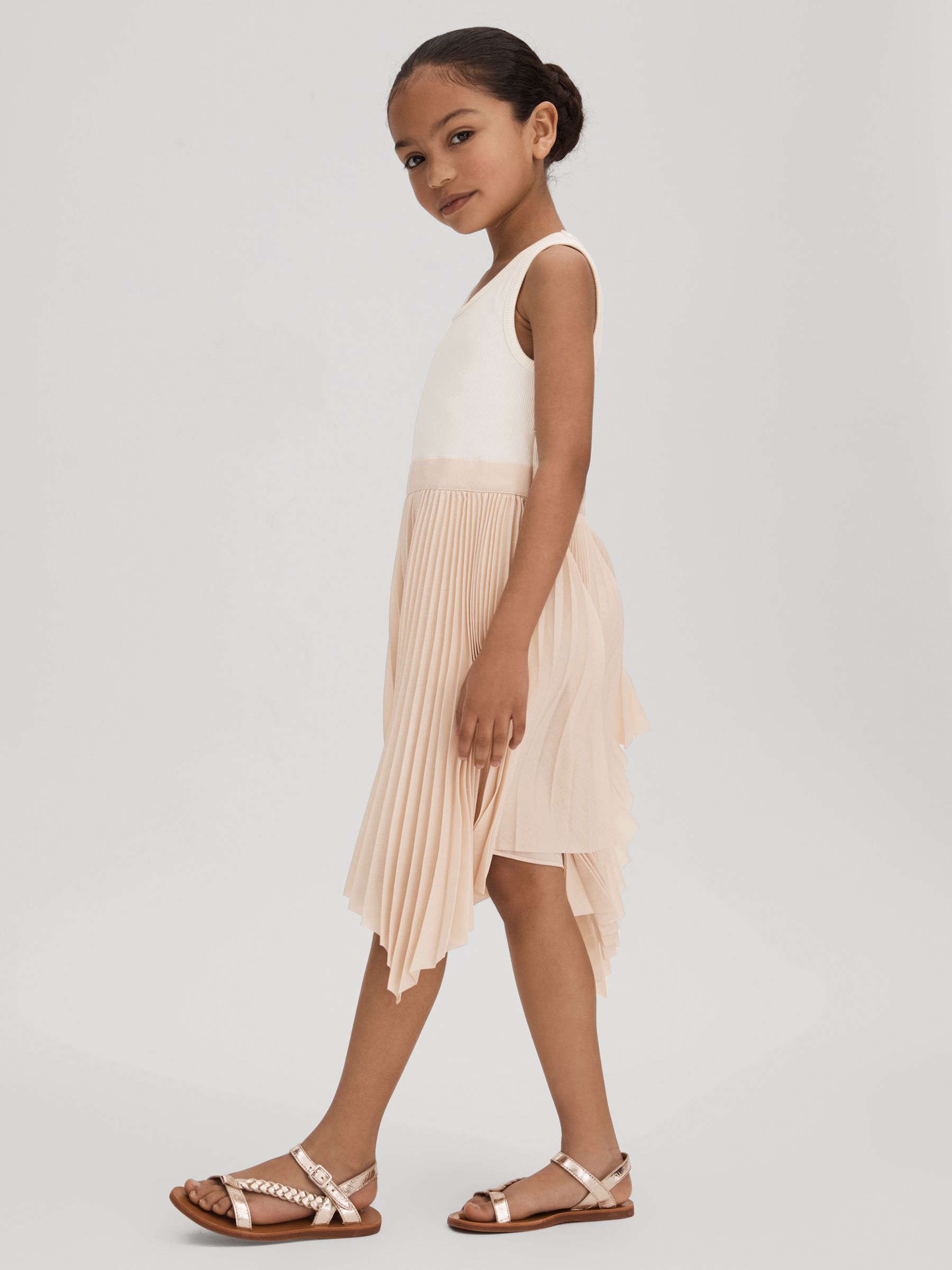 13-14 yrs Pleated Asymmetric Dress in Ecru
