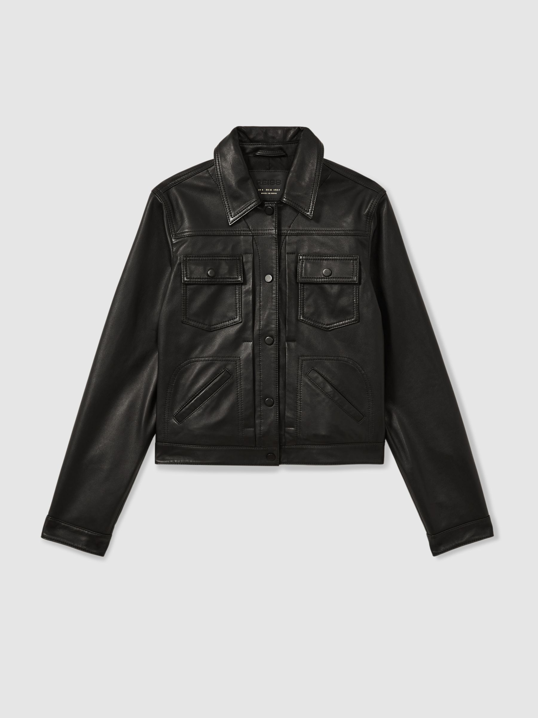 Leather Trucker Jacket in Black