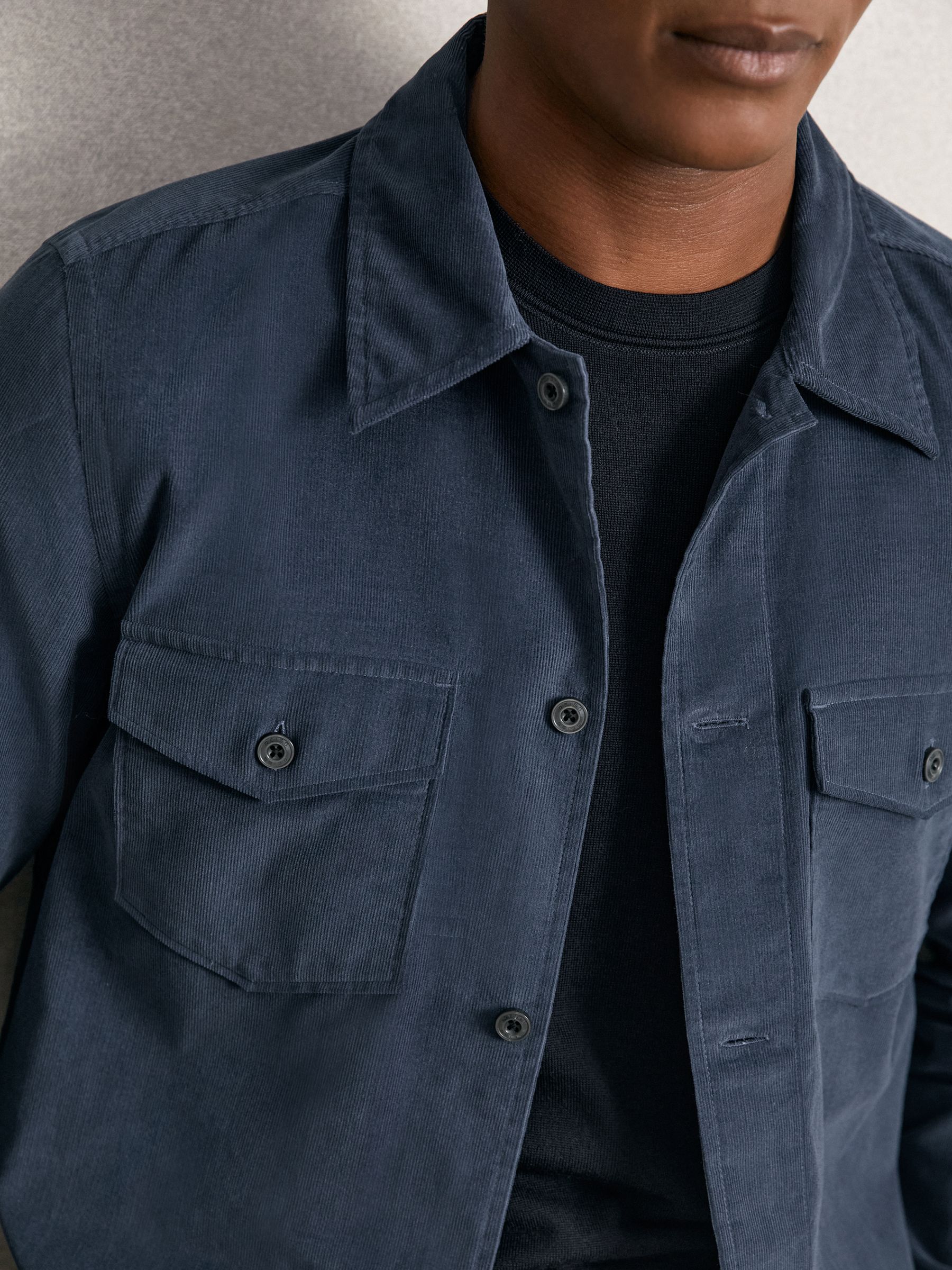Cotton Corduroy Twin-Pocket Overshirt in Airforce Blue