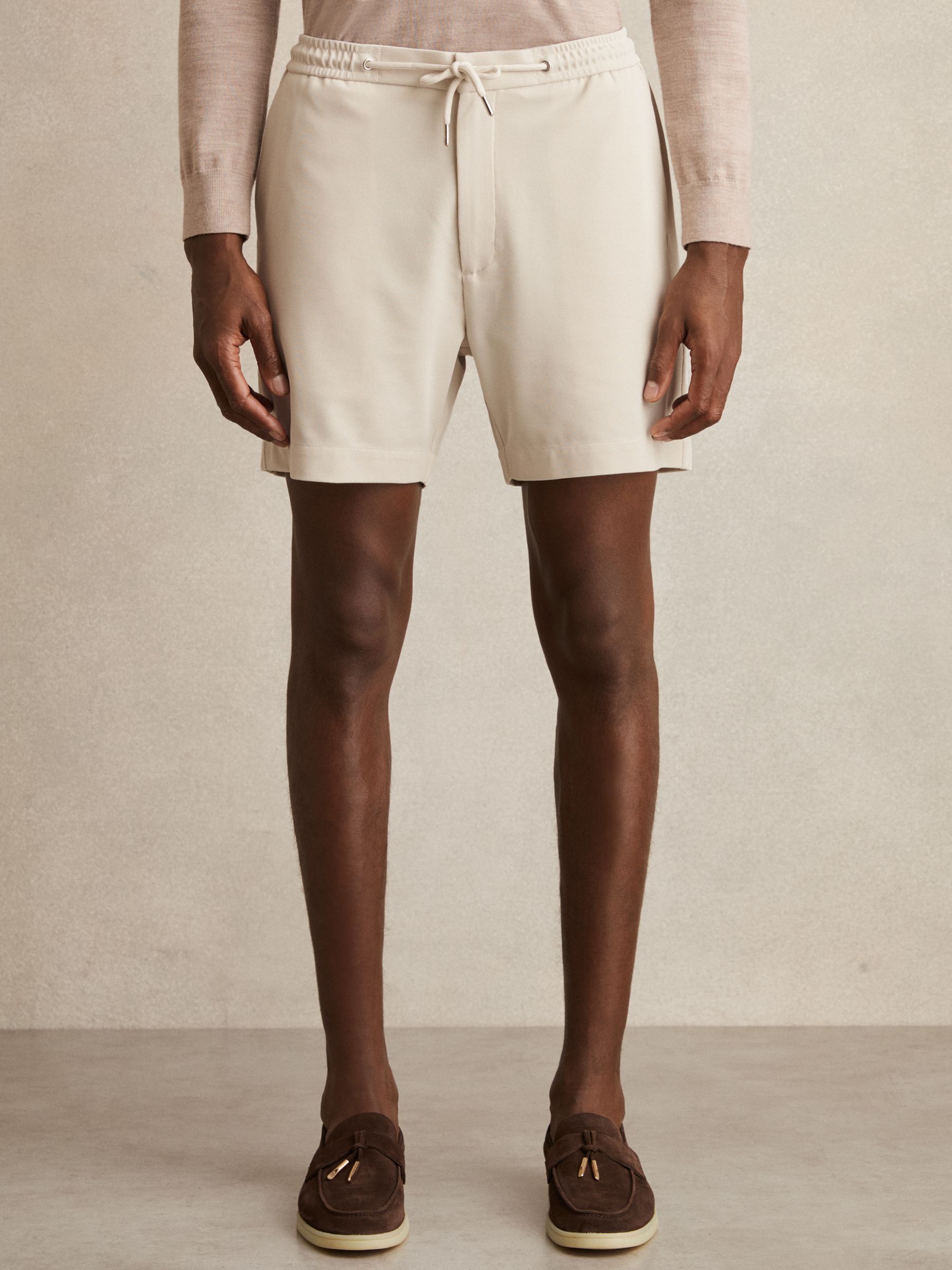 Textured Drawstring Shorts in Stone