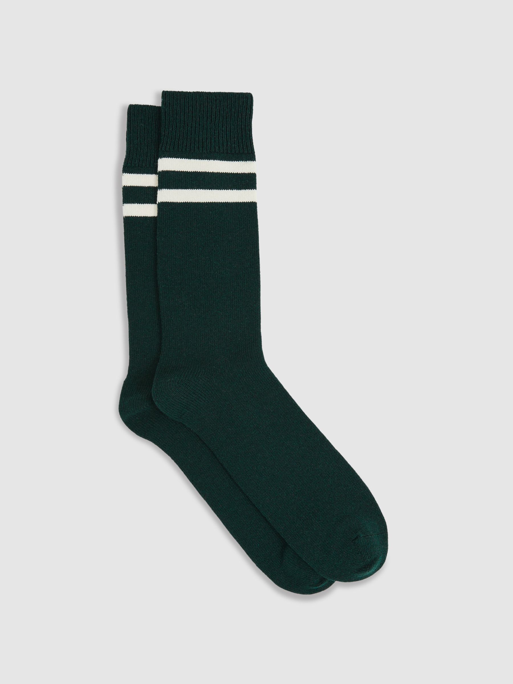 Striped Socks With Wool And Cashmere in Forest Green/Ecru