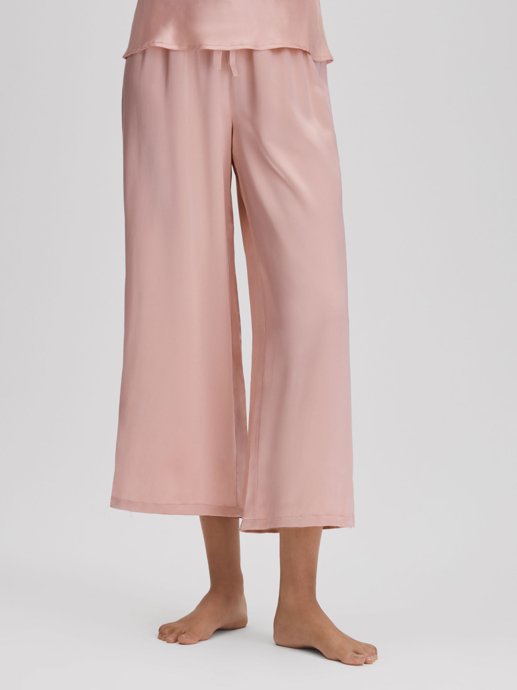 Maison Essentiele Silk Feather Trim Pyjama Bottoms in Blush