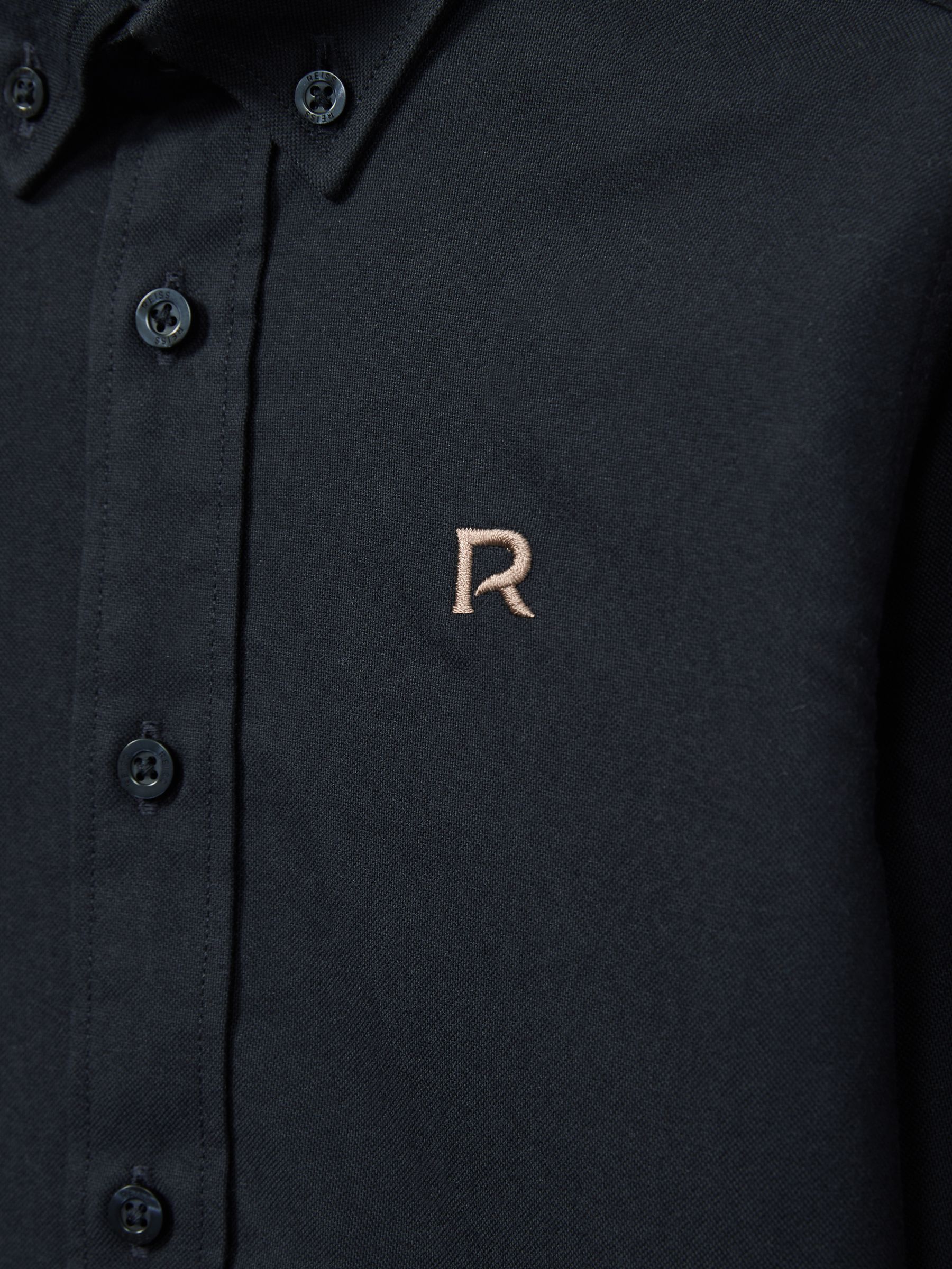 3-9 yrs Cotton-Oxford Embroidered Button-down Shirt in Navy/Camel