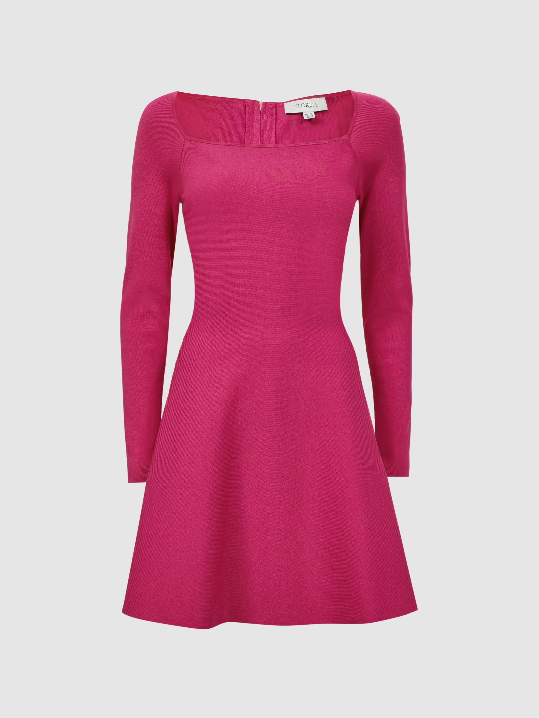 Florere Knitted Skater Mini Dress in Bright Pink