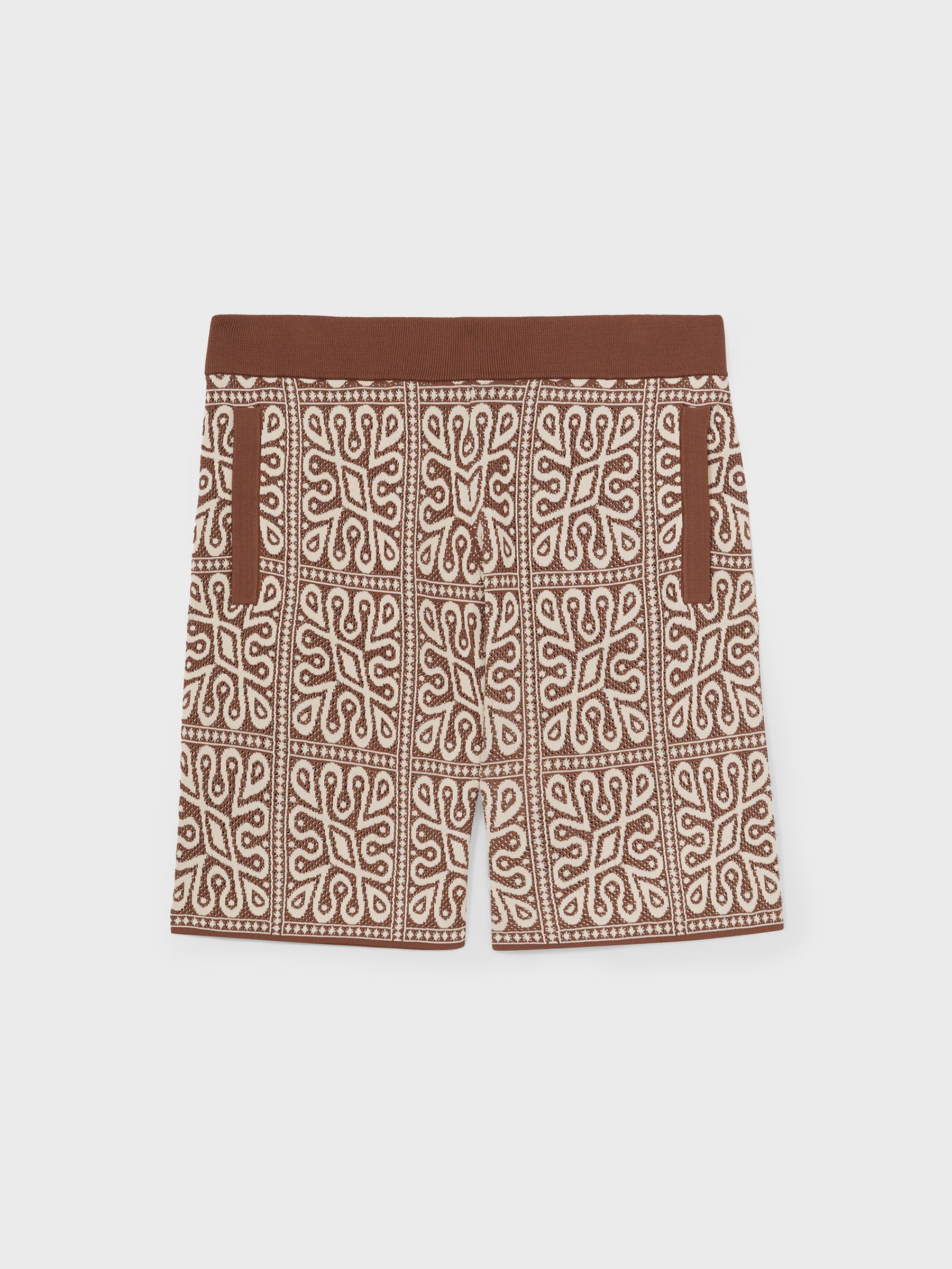 Tile Pattern Knit Shorts in Brown/White