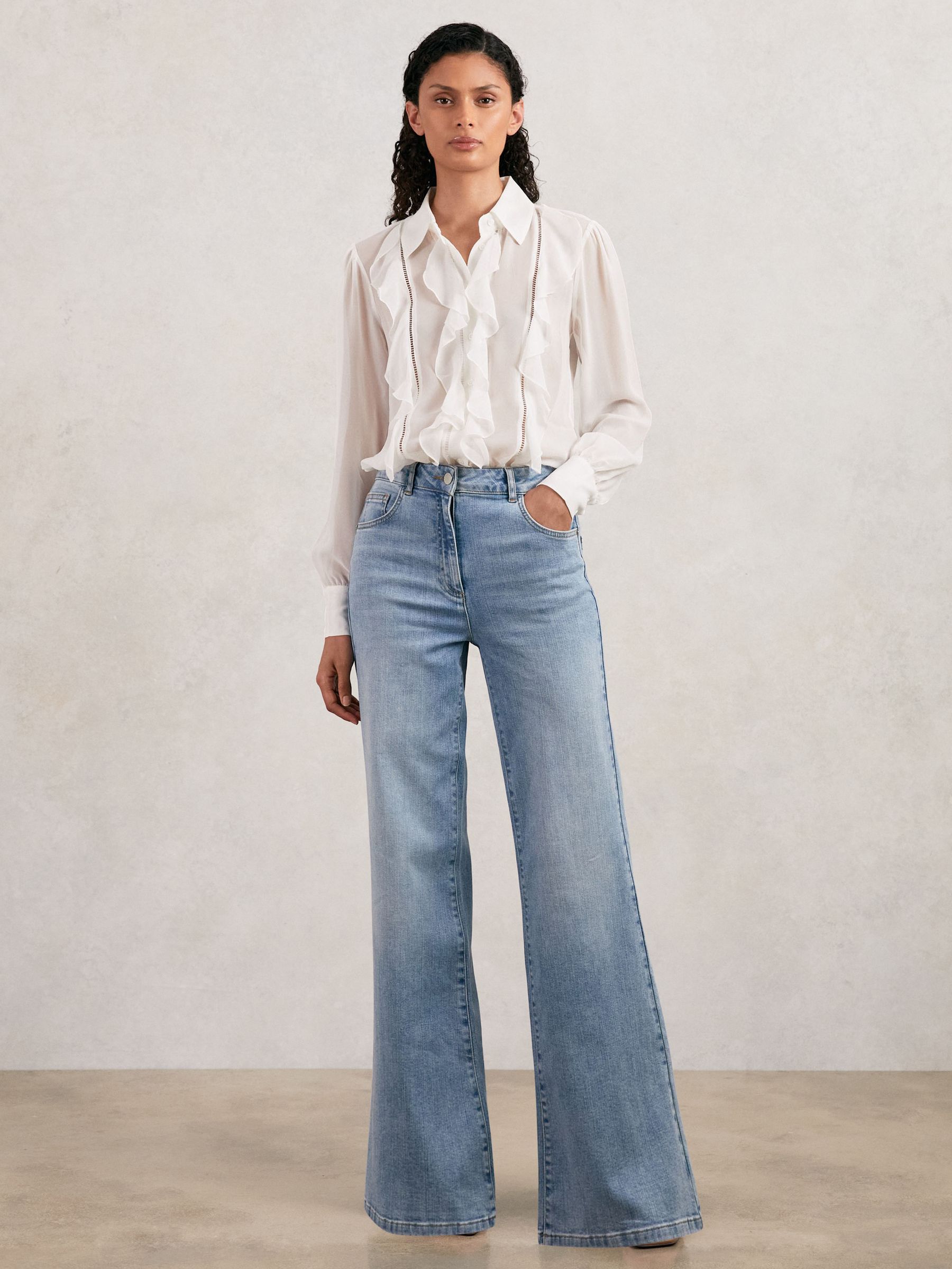 Paige Silk Georgette Ruffle Trim Shirt in White