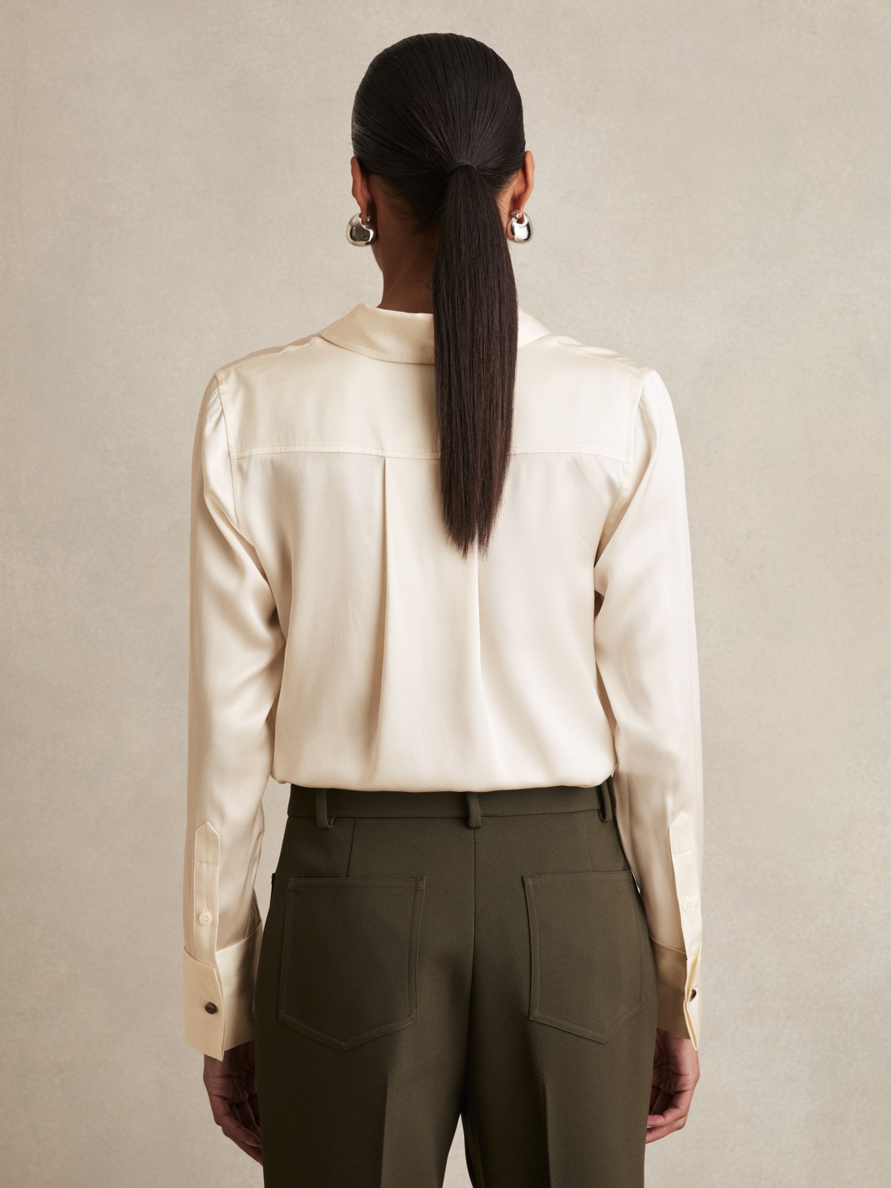 Silk-Satin Concealed-Placket Shirt in Ivory