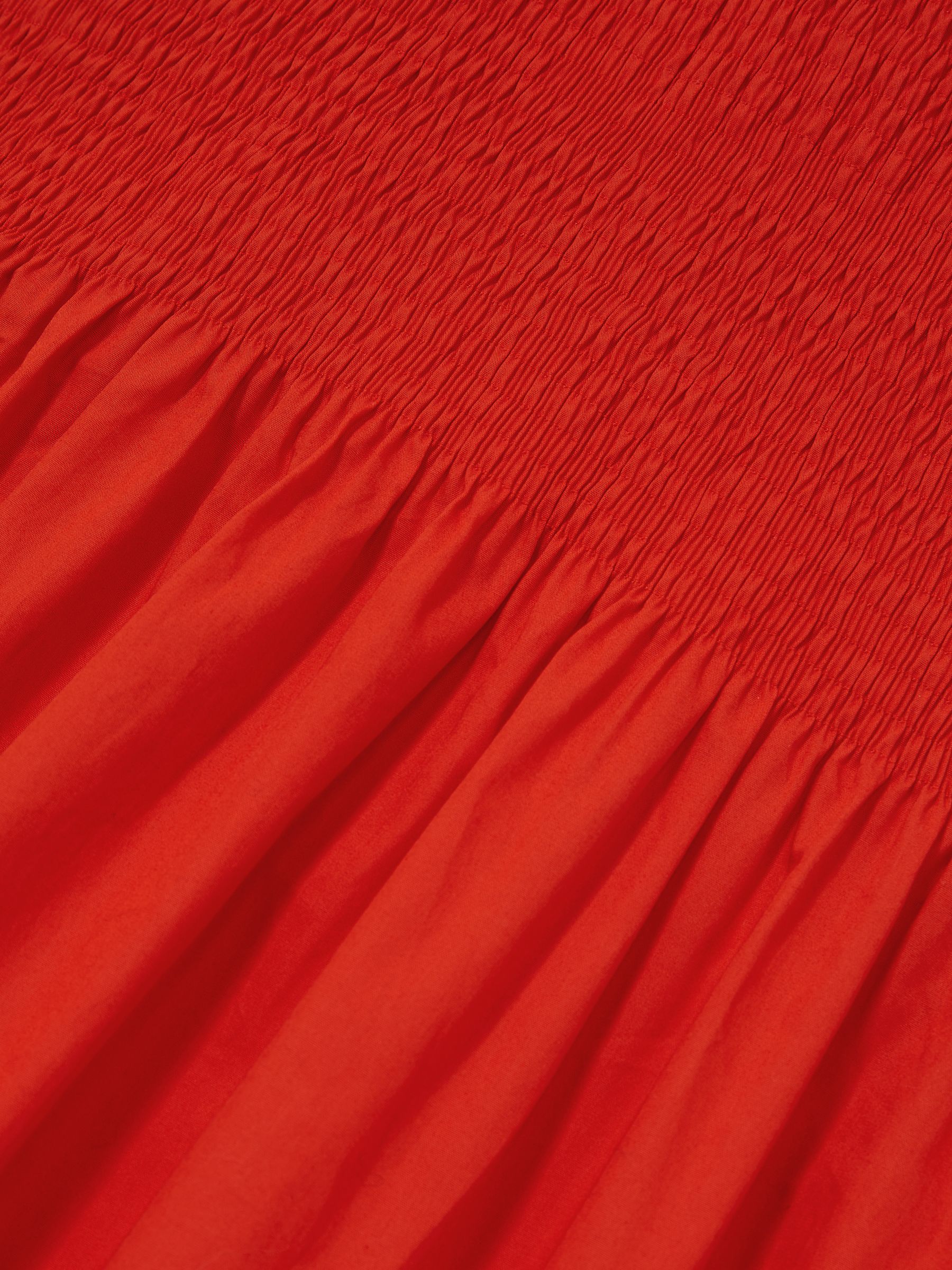 Cotton Shirred Midi Dress in Red