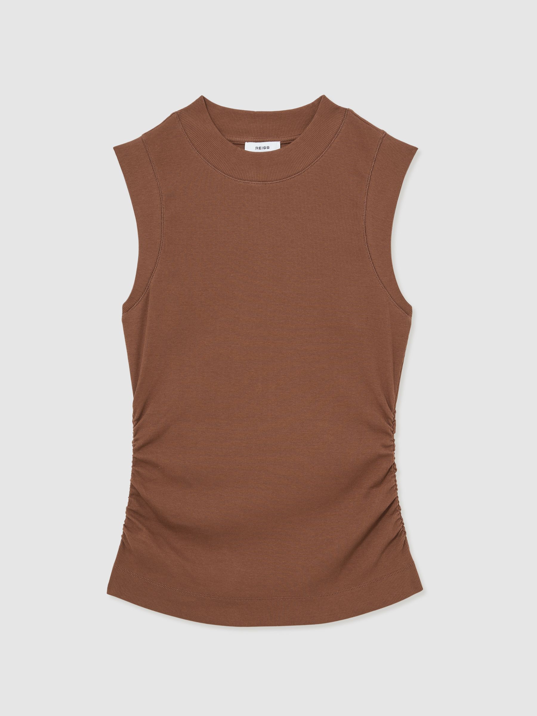 Ribbed Ruched Waist Vest in Toffee Brown