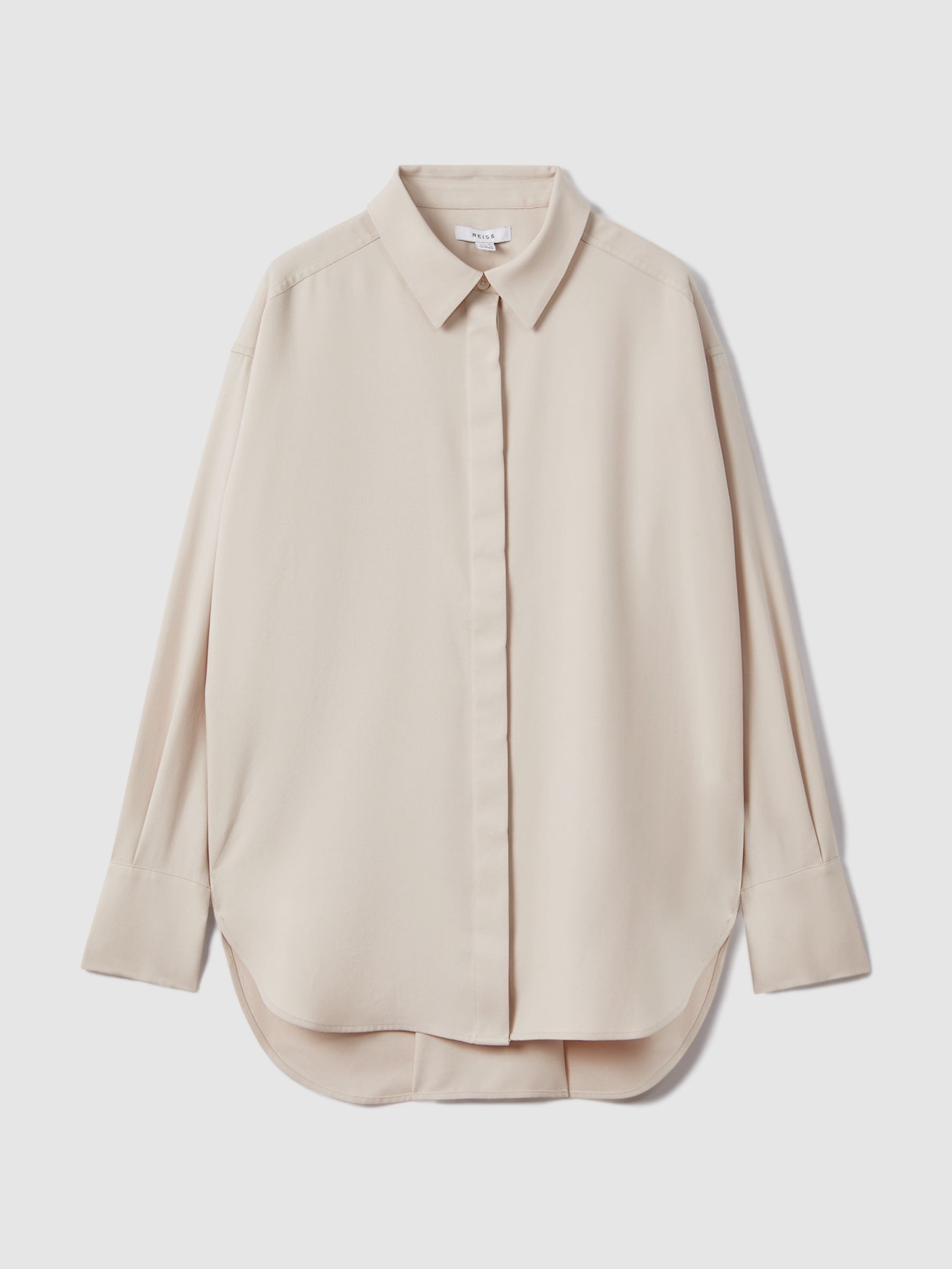 Split Hem Button-Through Shirt in Nude