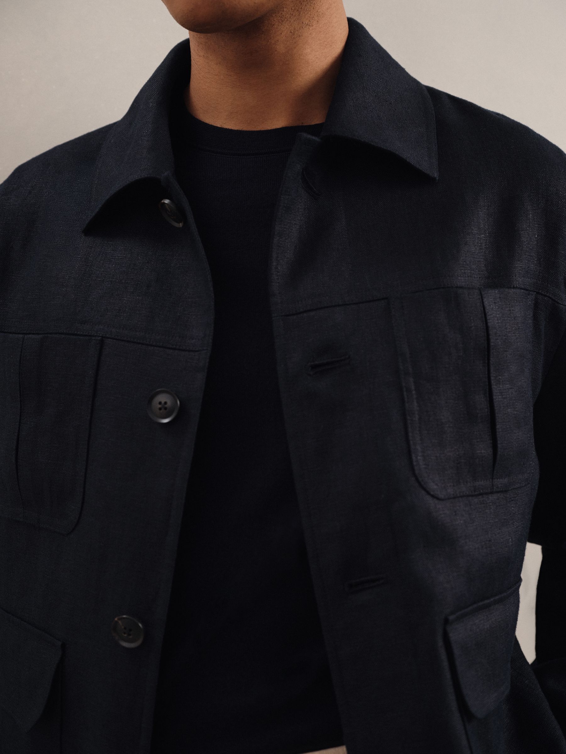 Linen Four-Pocket Jacket in Navy