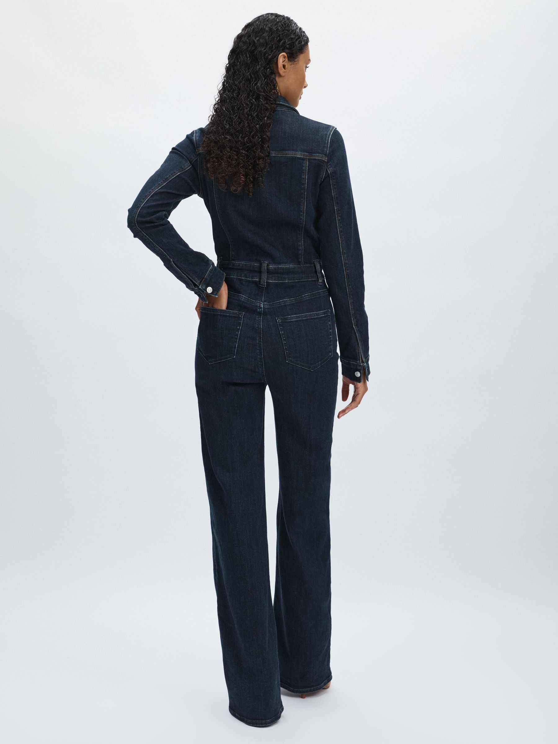 Paige Peregrine Blue Stretch-Cotton Denim Jumpsuit in Peregrine Blue