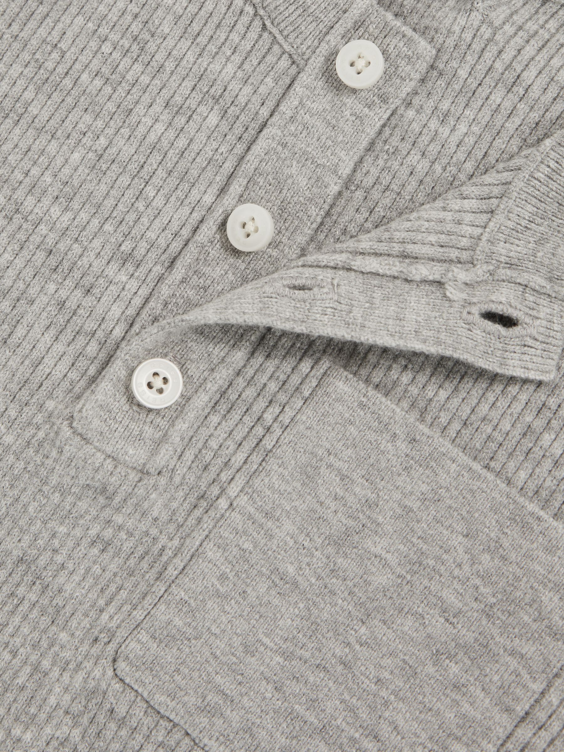 13-14 yrs Cotton-Blend Rib-Knit Henley Top in Mid Grey Melange