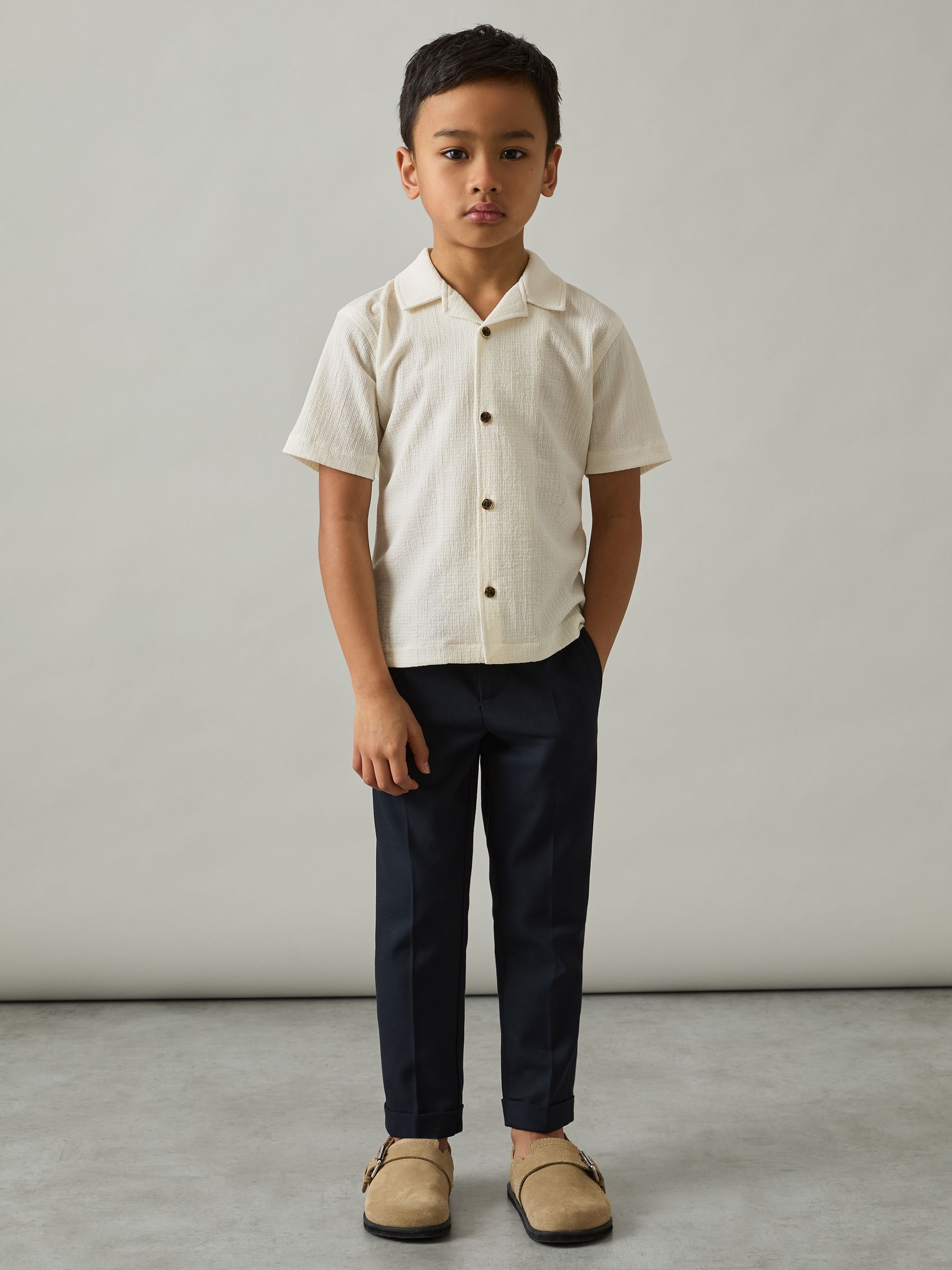 9-13 yrs Textured Cuban Collar Shirt in Off White
