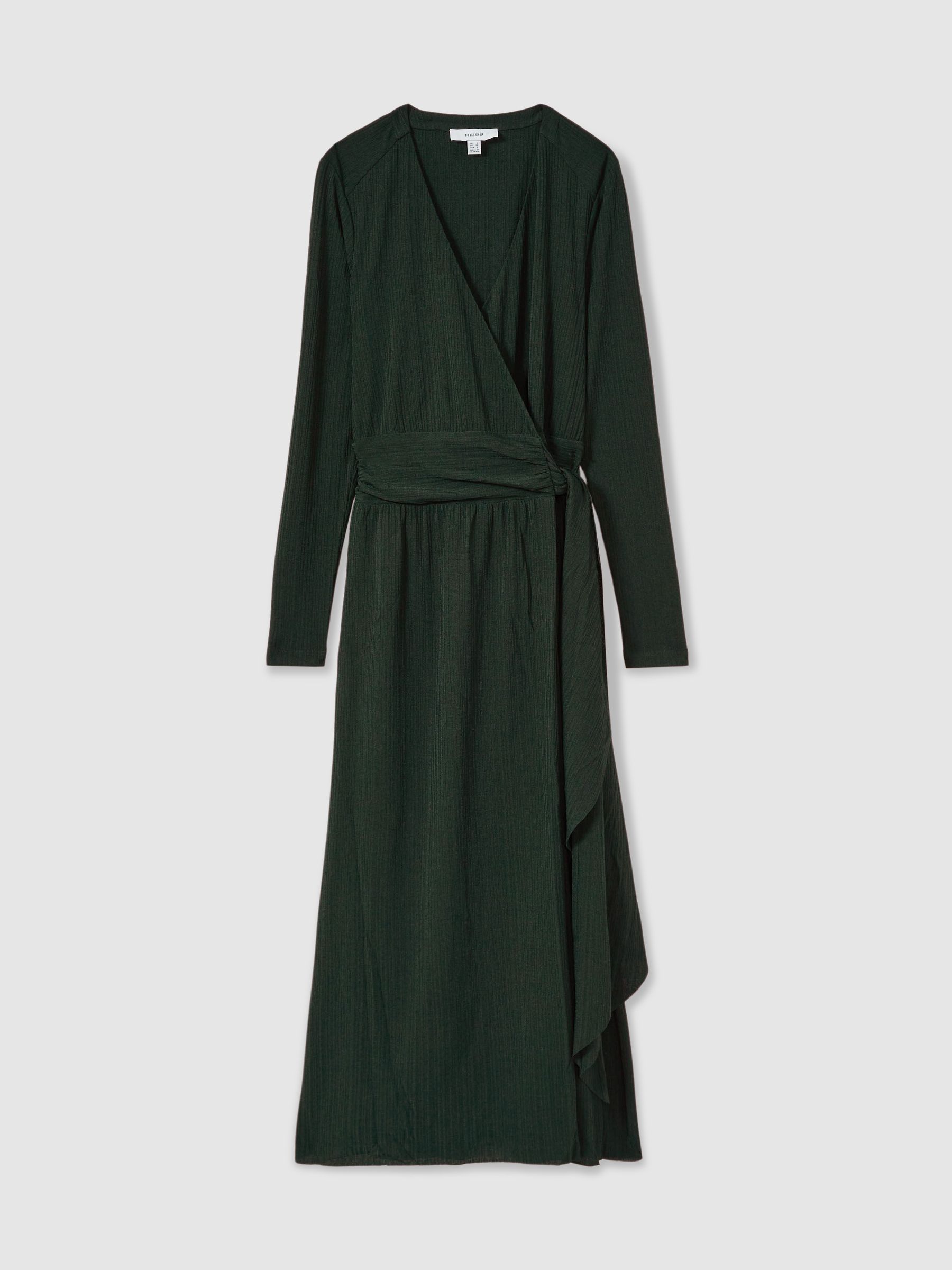Jersey Wrap-Tie Midi Dress in Green