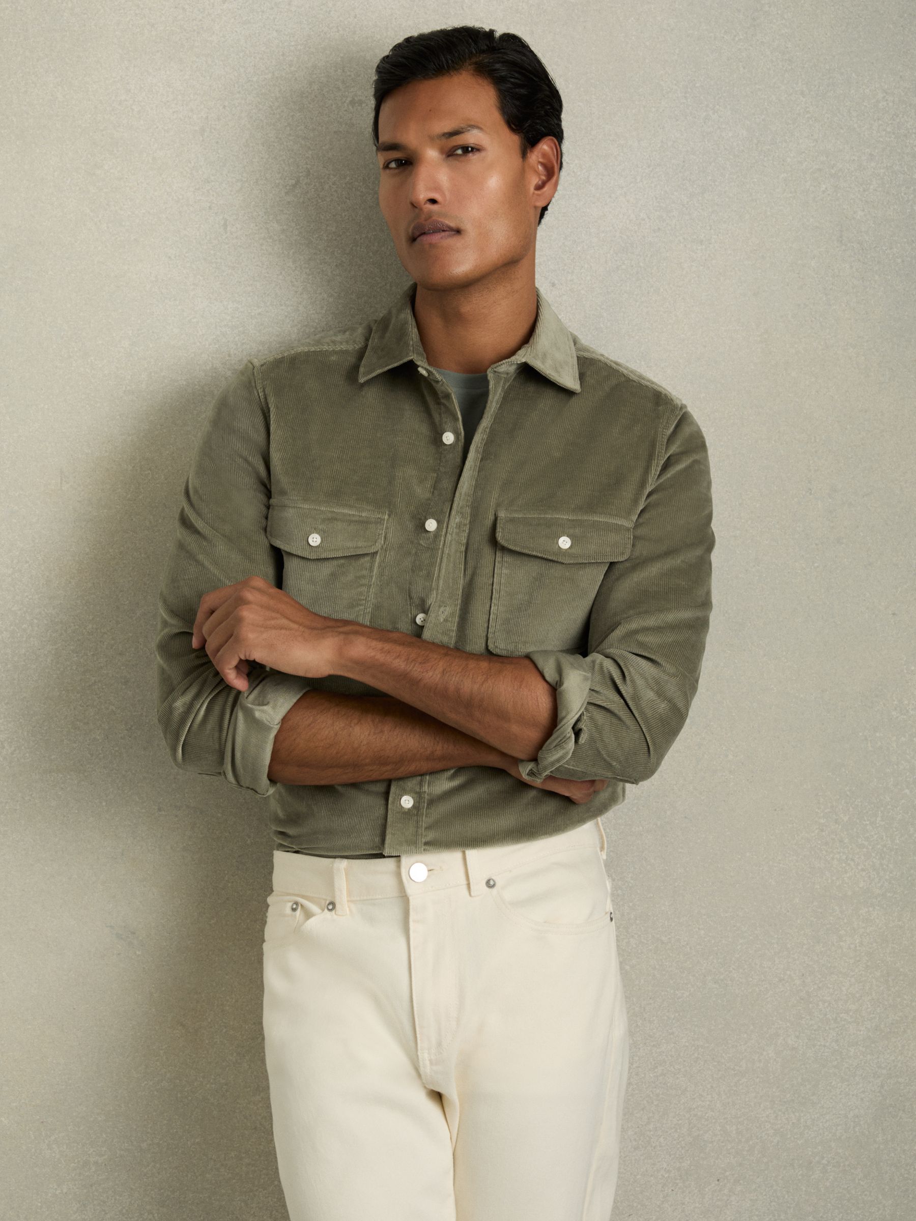 Cotton-Blend Corduroy Overshirt in Sage