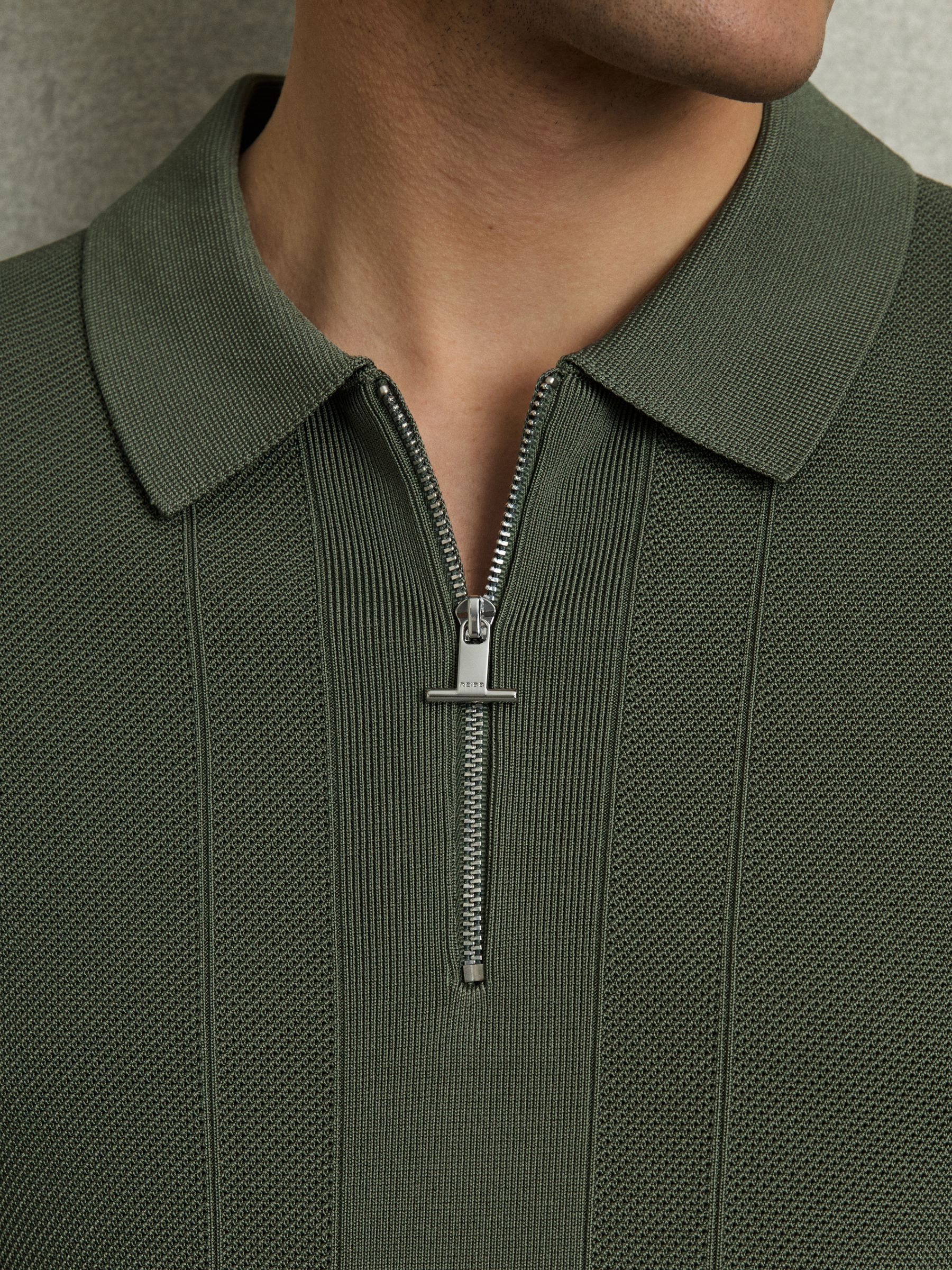 Half-Zip Textured-Knit Polo Shirt in Herb Green