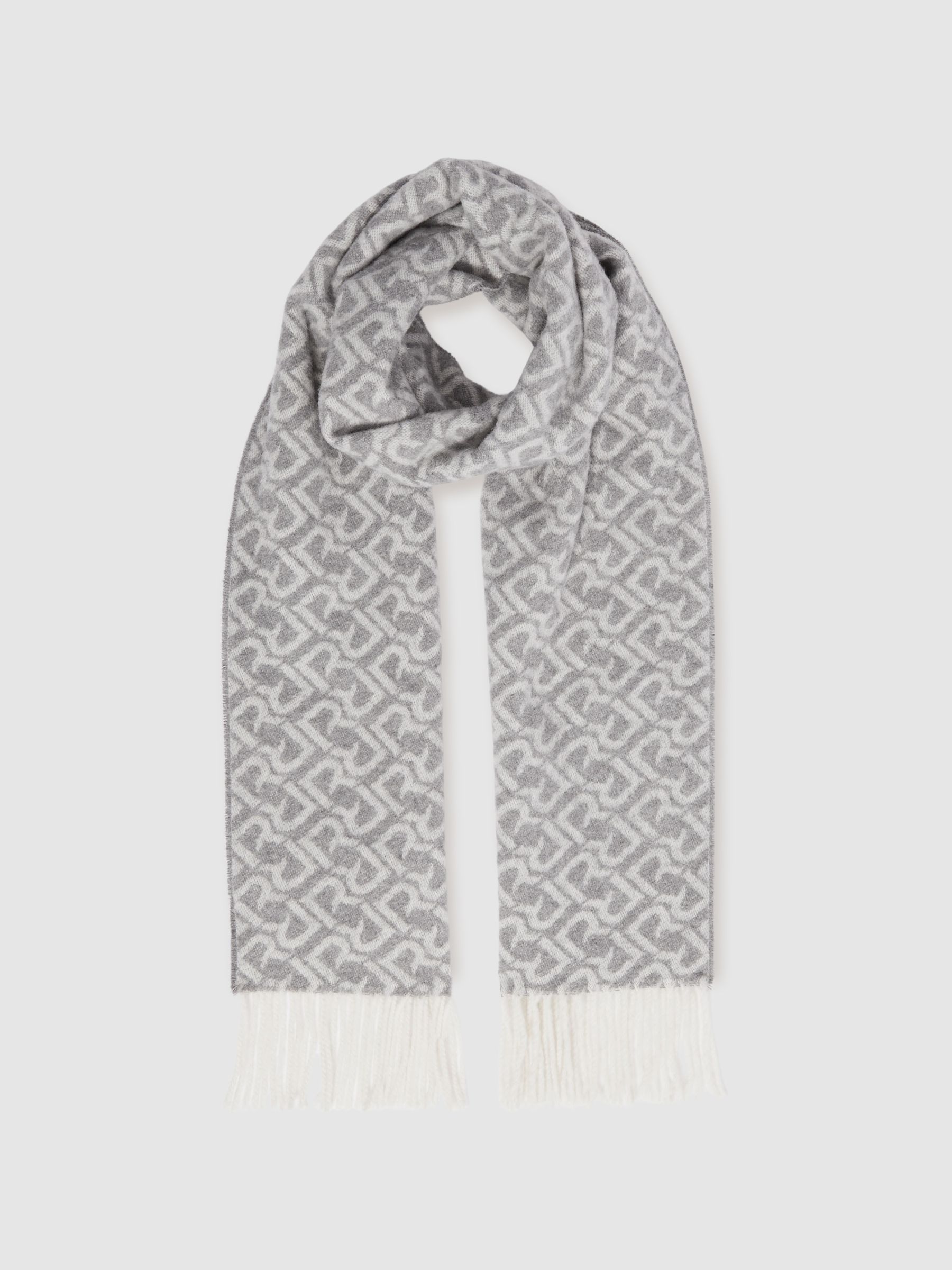 Logo-Jacquard Scarf With Wool in Charcoal / Off White