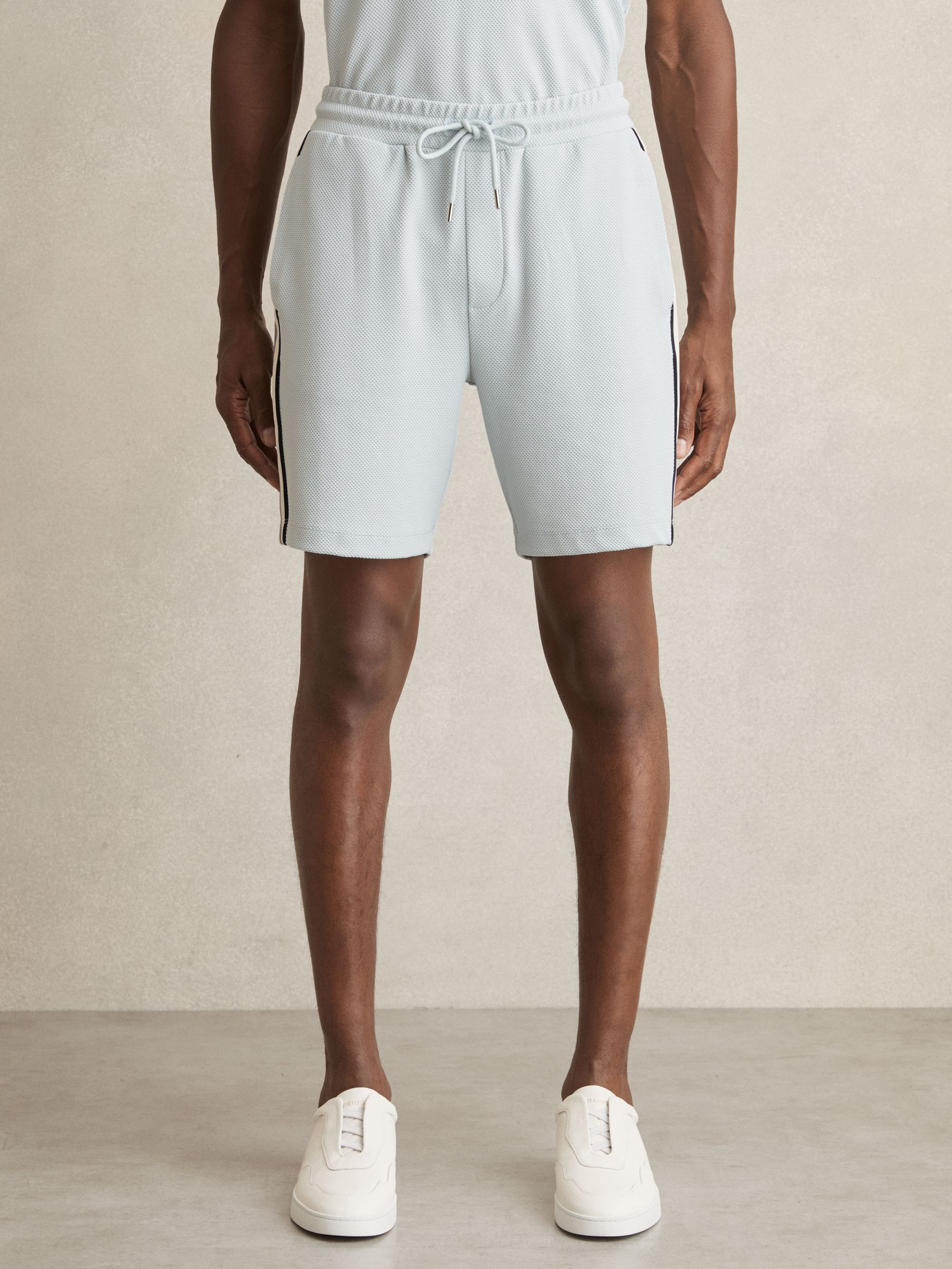 Textured Tape Drawstring Shorts in Ice Blue