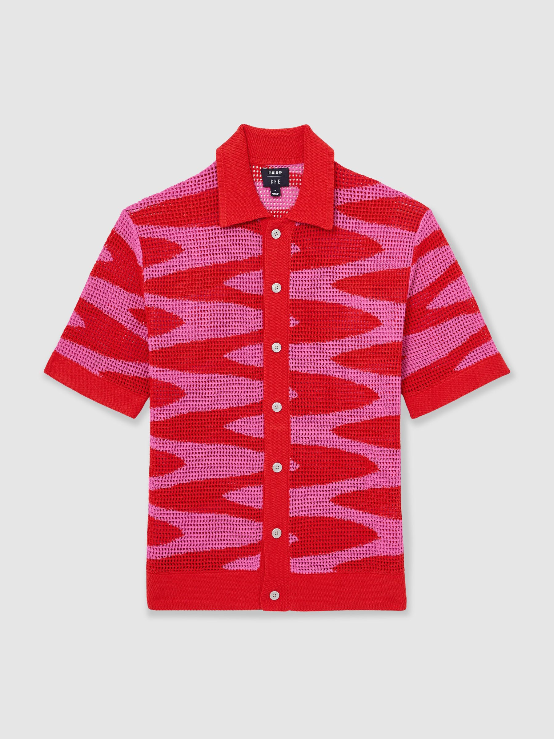 Reiss | Ché Wave Crochet Shirt in Pink