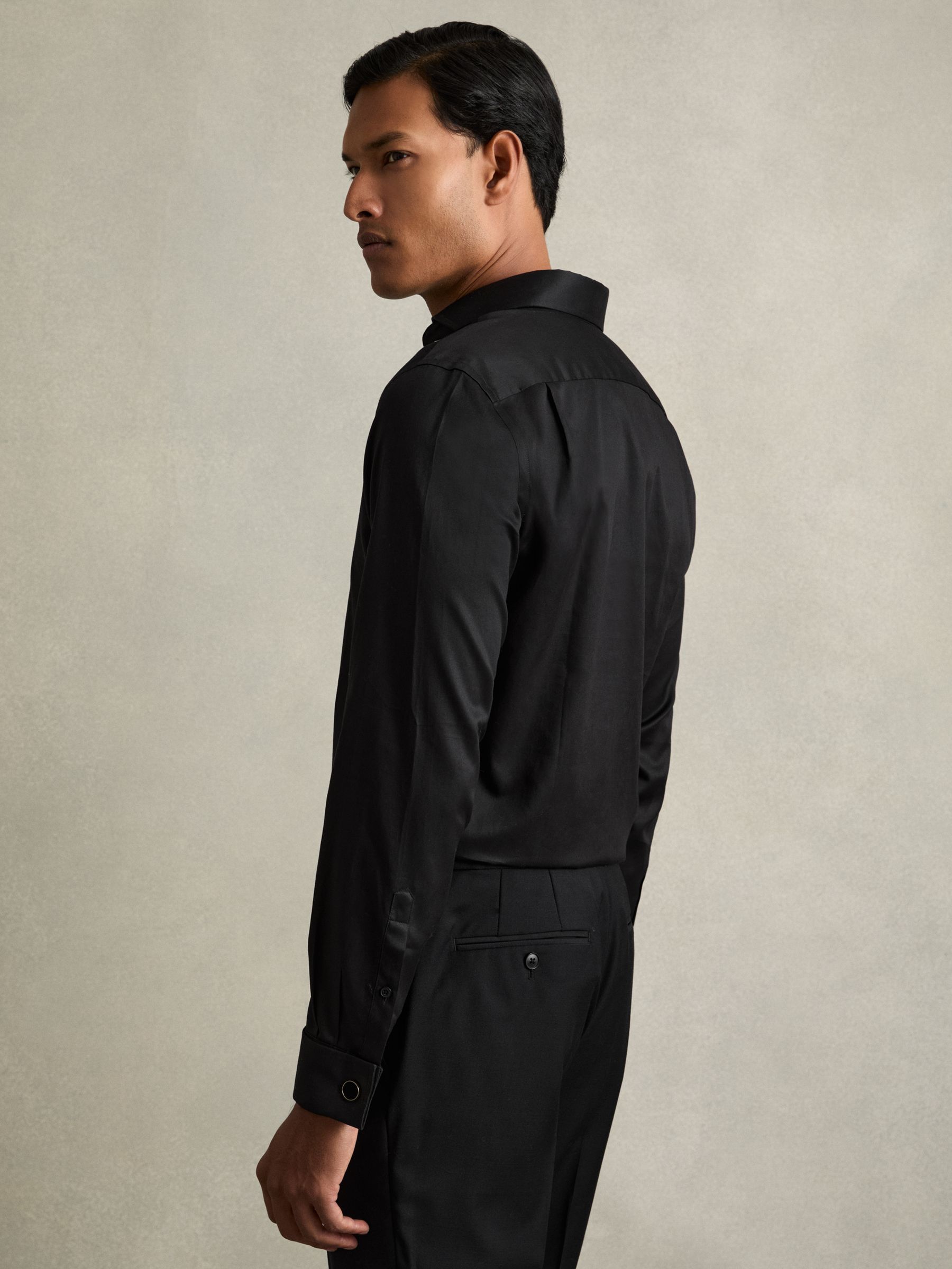 Regular Fit Cotton Double-Cuff Shirt in Black