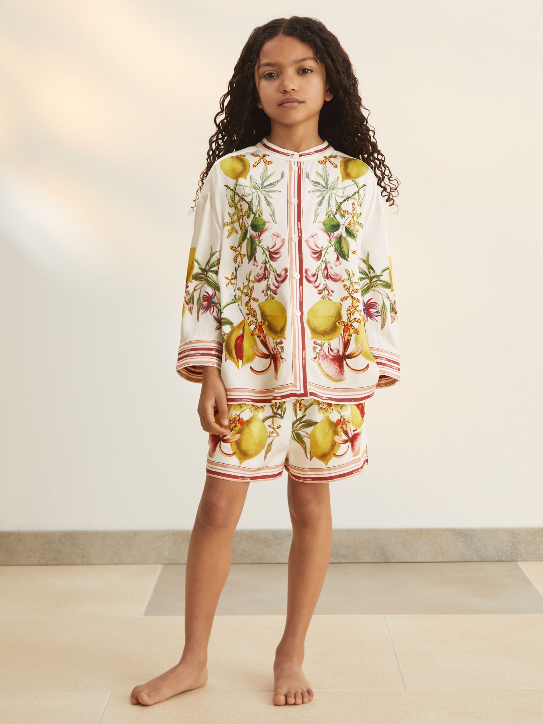 9-13 yrs Reiss | NYBG Satin Floral-Print Shirt in Ivory