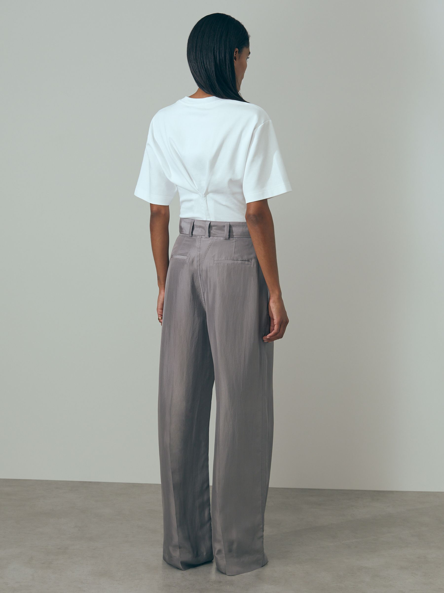 Atelier Wide Leg Waistband Detail Trousers in Grey