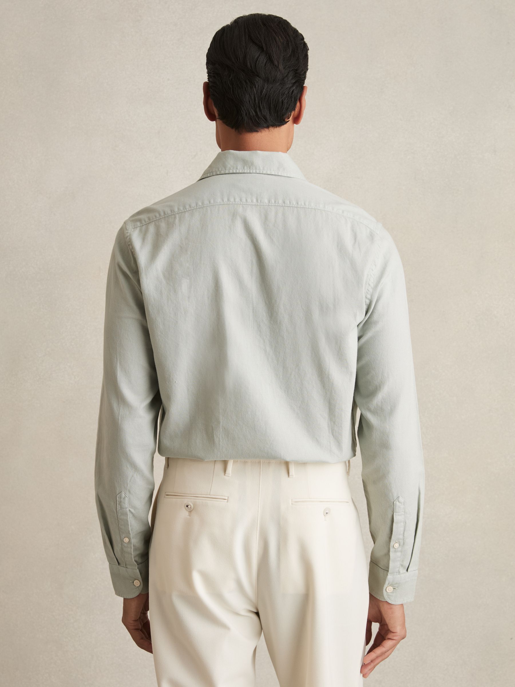 Cotton-Piqué Garment-Dyed Shirt in Sage Green