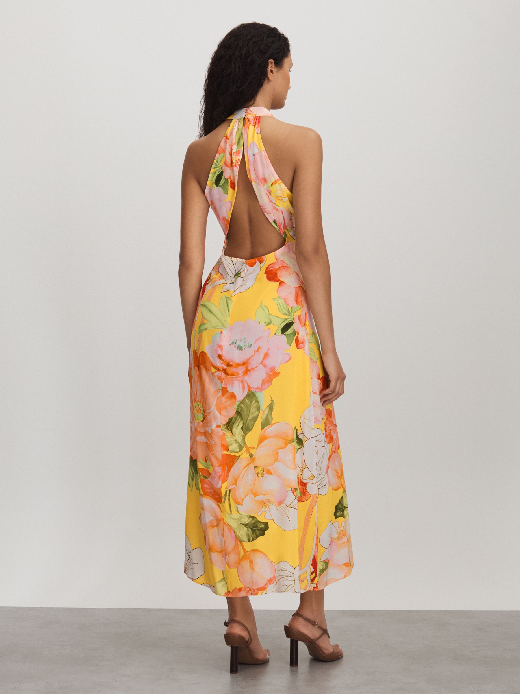Raishma Silk Halter Neck Midi Dress in Pale Yellow
