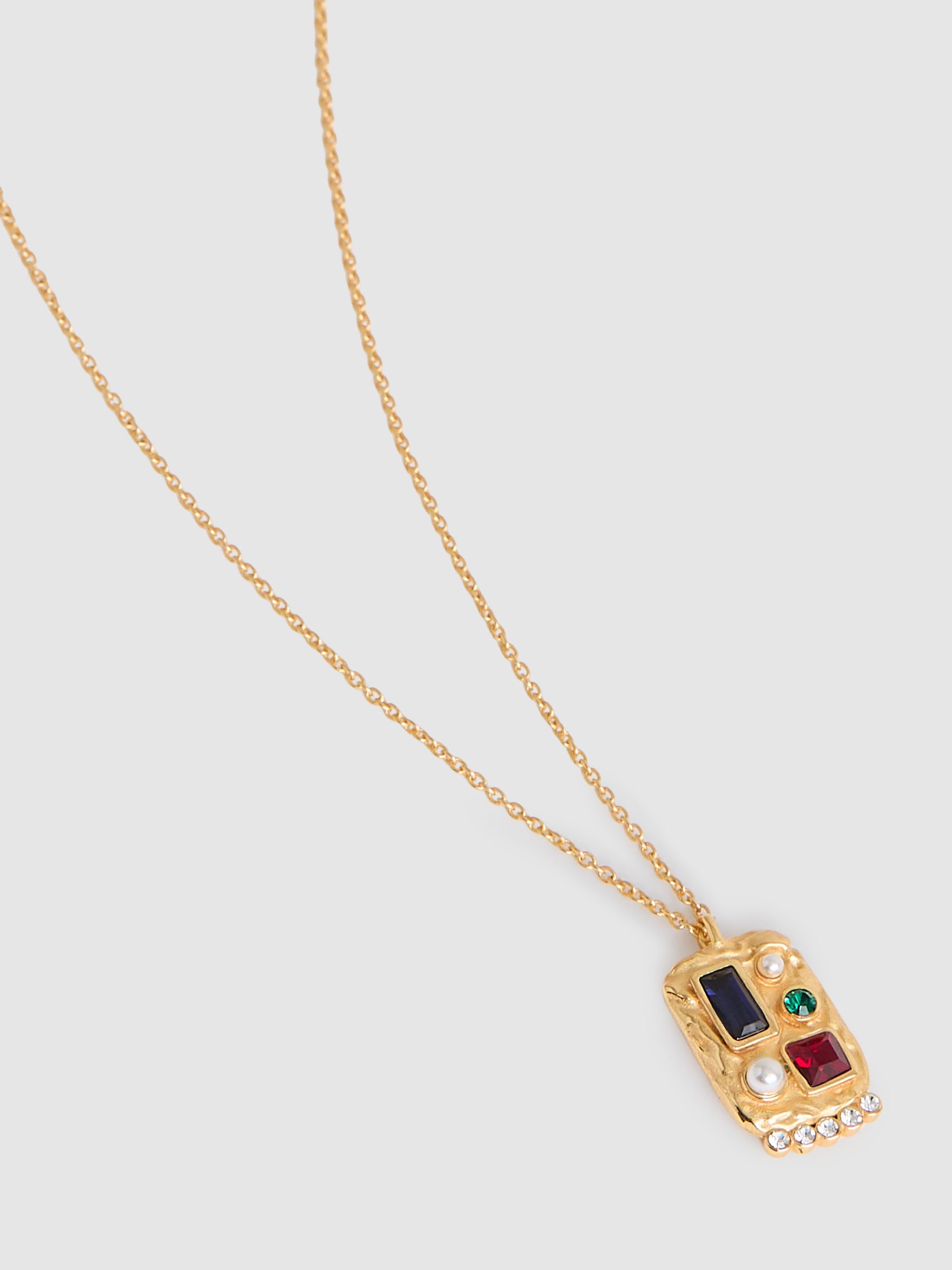 Crystal Rectangle Pendant Necklace in Gold Tone