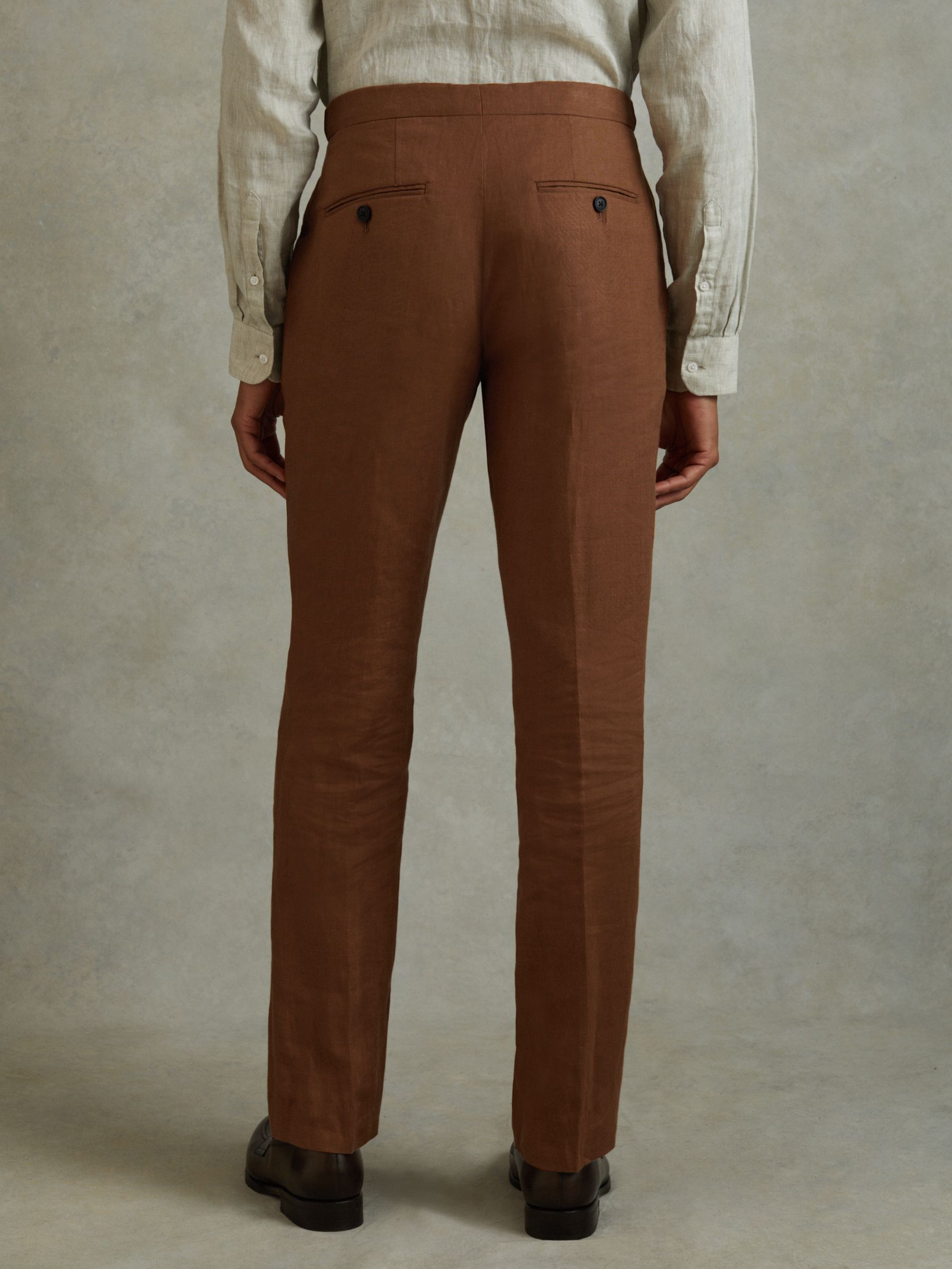 Linen Tapered Trousers Slim-Fit in Tobacco Brown