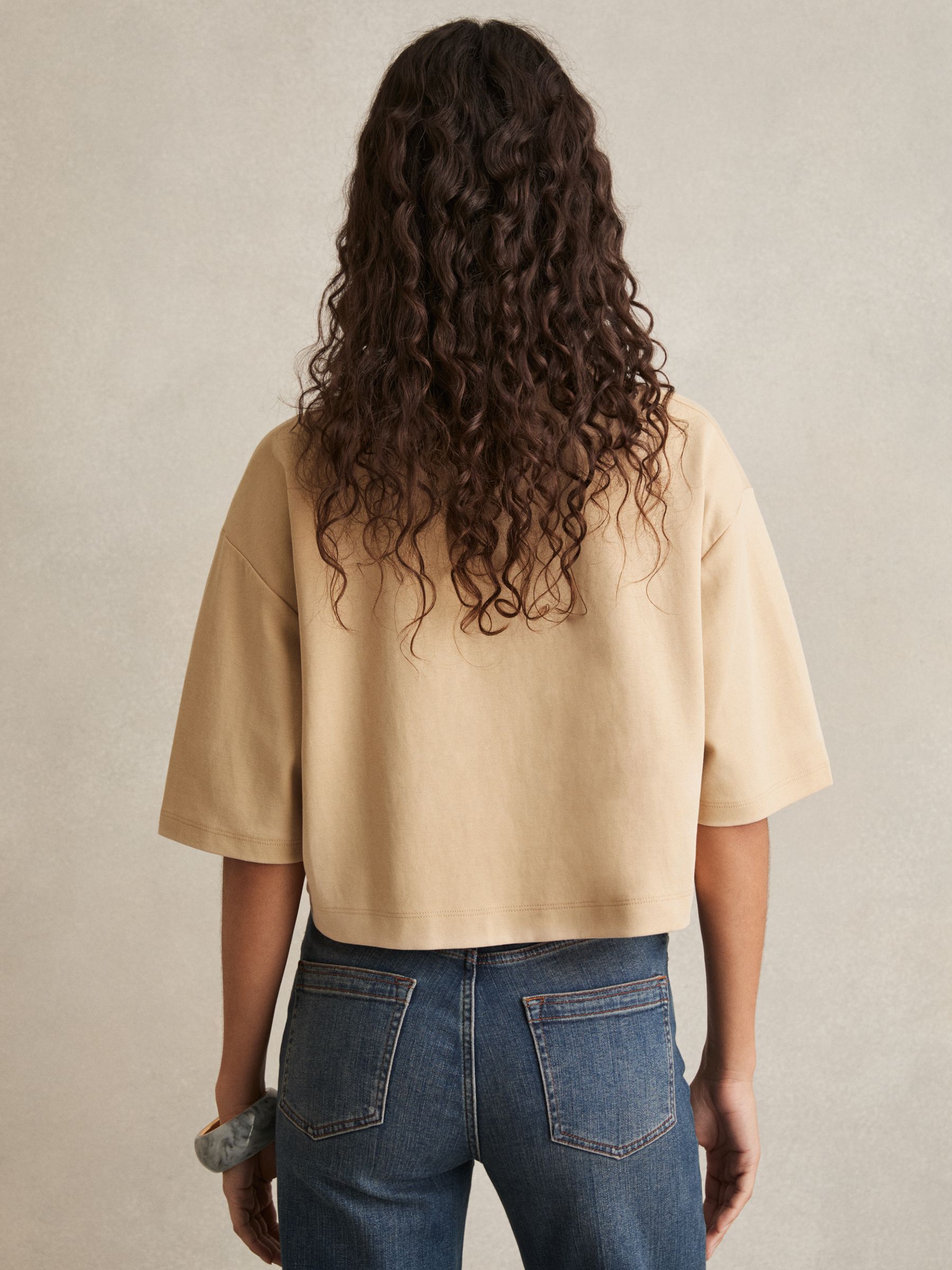 Stretch-Cotton Cropped T-Shirt in Sand