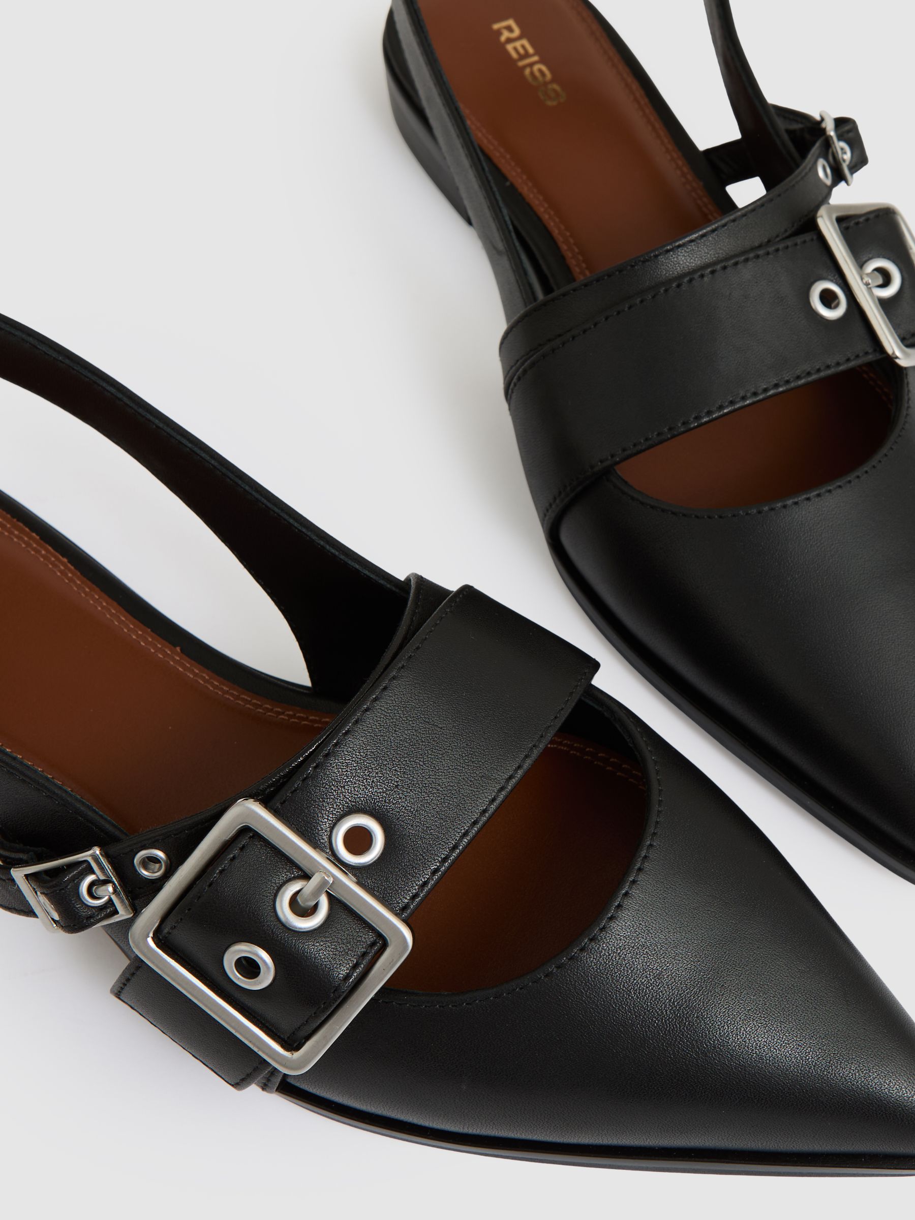 Leather Buckle-Strap Flat Mules in Black