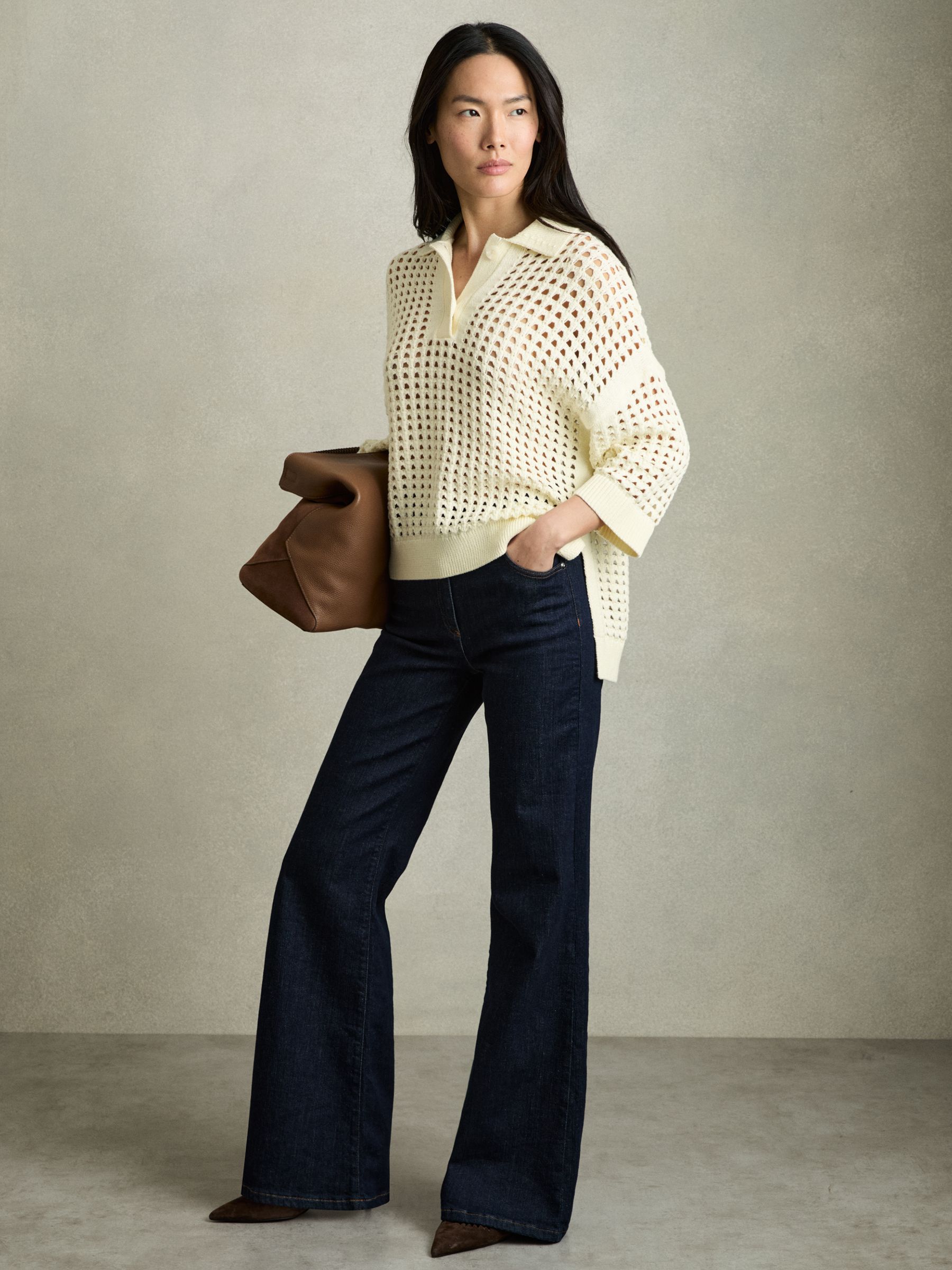 Cotton Crochet Collared Jumper in Buttermilk