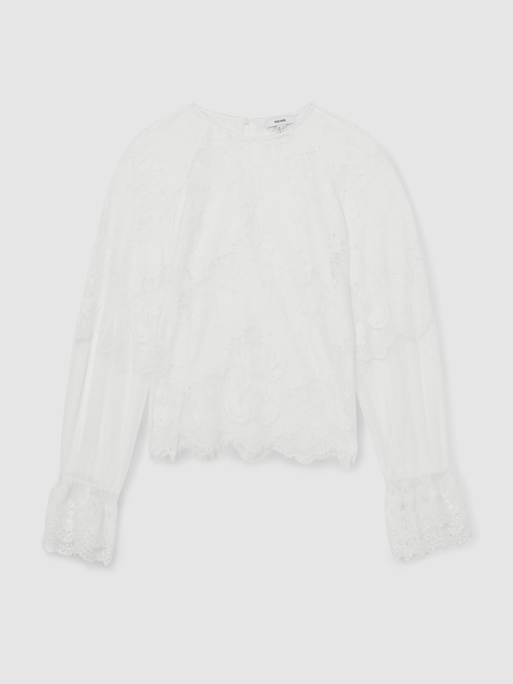 Lace Flared-Cuff Blouse in Ivory