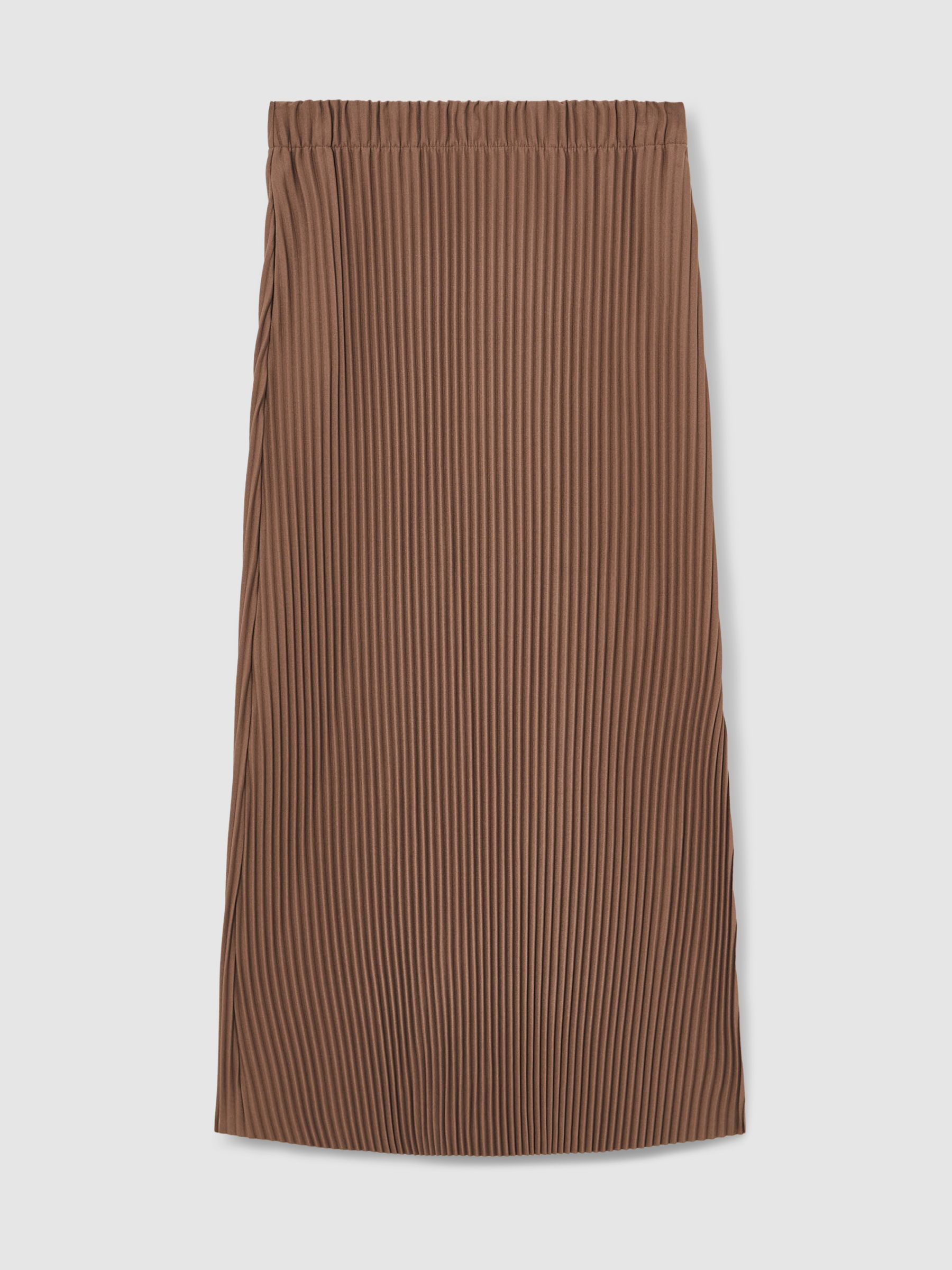 Pleated Jersey Midi Skirt in Chocolate