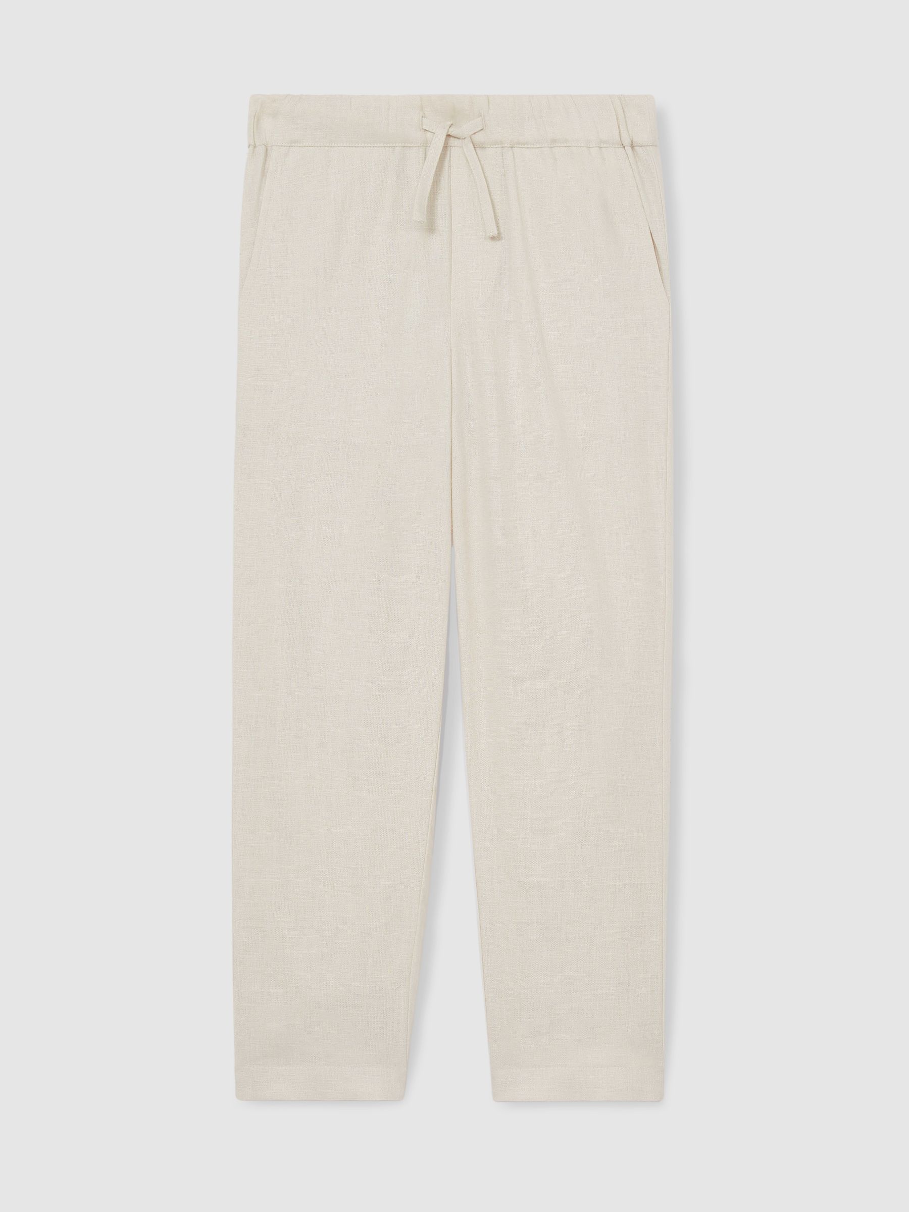 9-13 yrs Linen Blend Drawstring Trousers in Stone