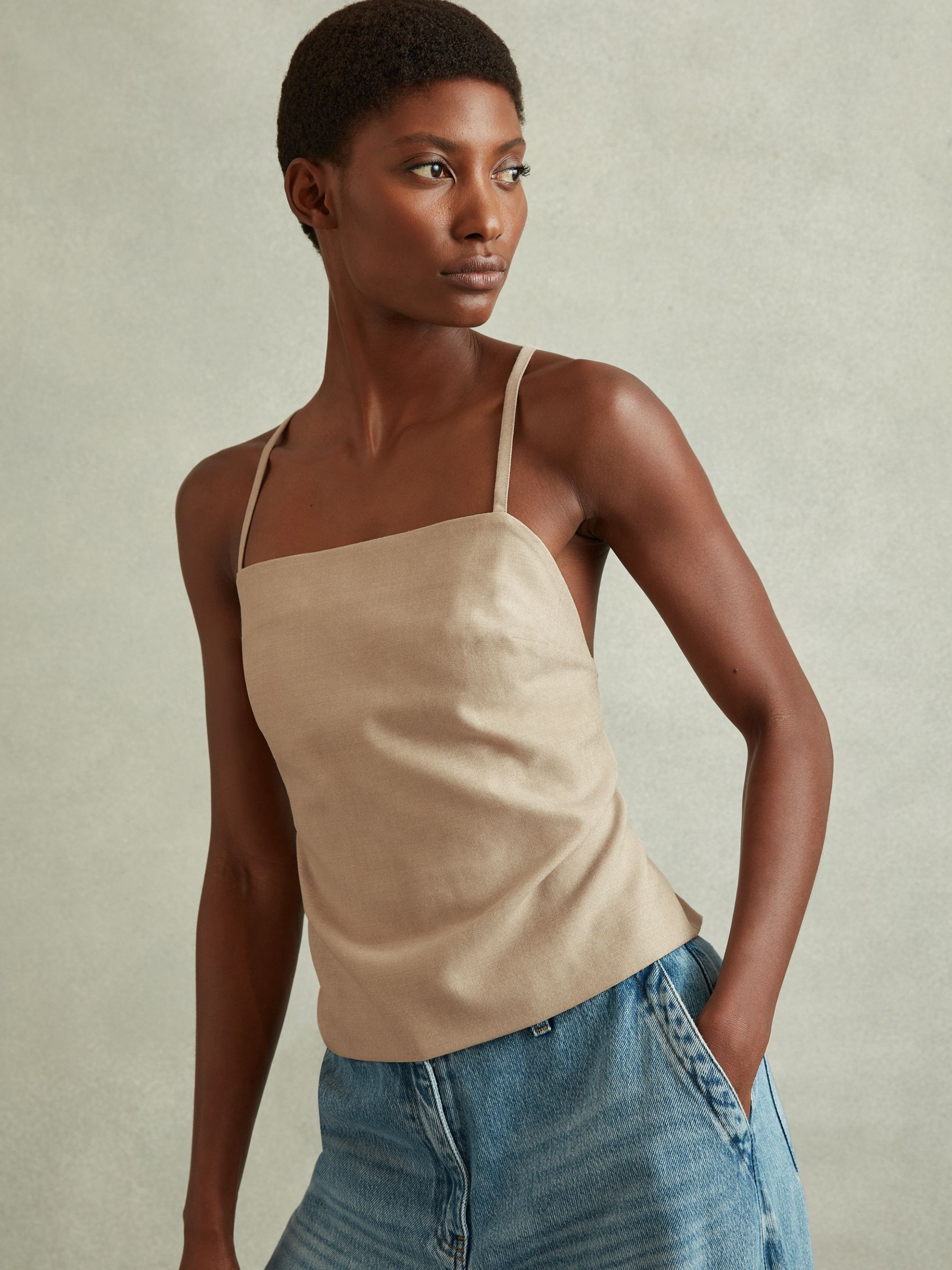 Wool Strappy Tie-Back Top in Neutral