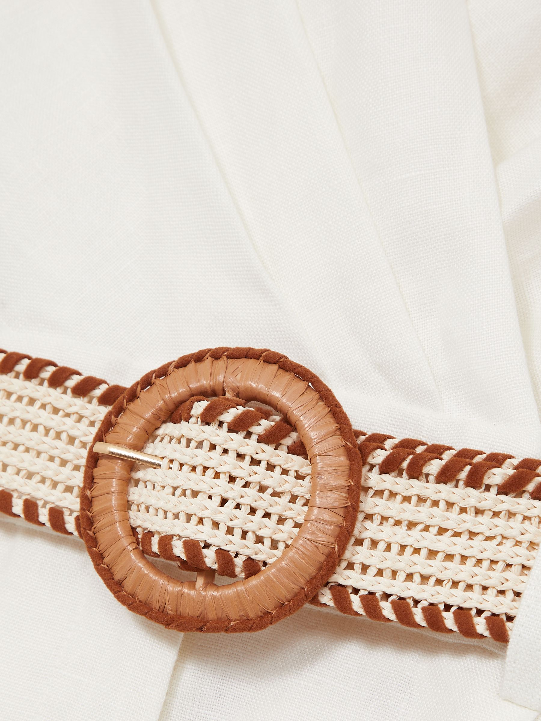 Linen Belted Sleeveless Wrap Playsuit in Cream