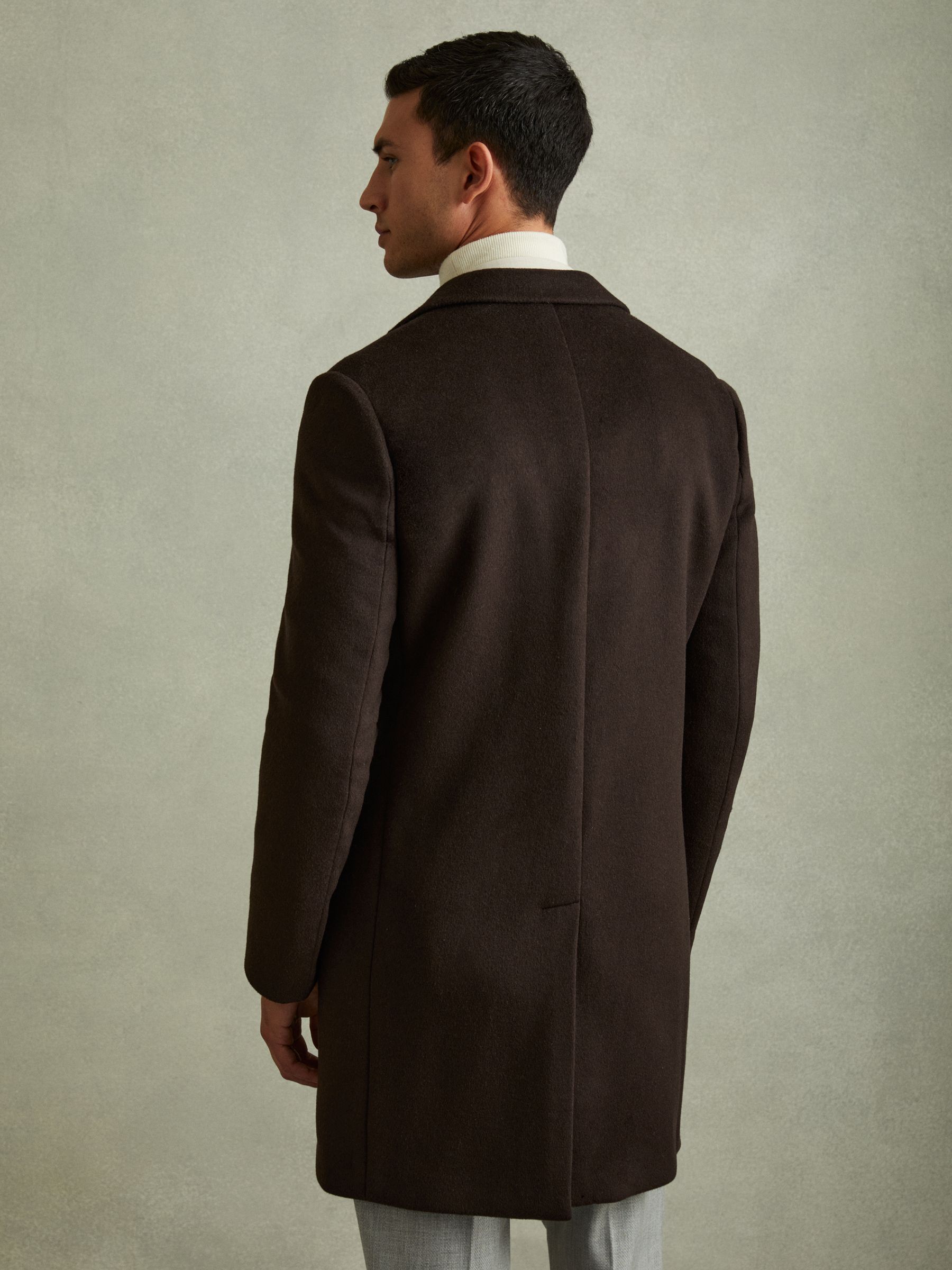 Wool Blend Single Breasted Epsom Overcoat in Chocolate Brown