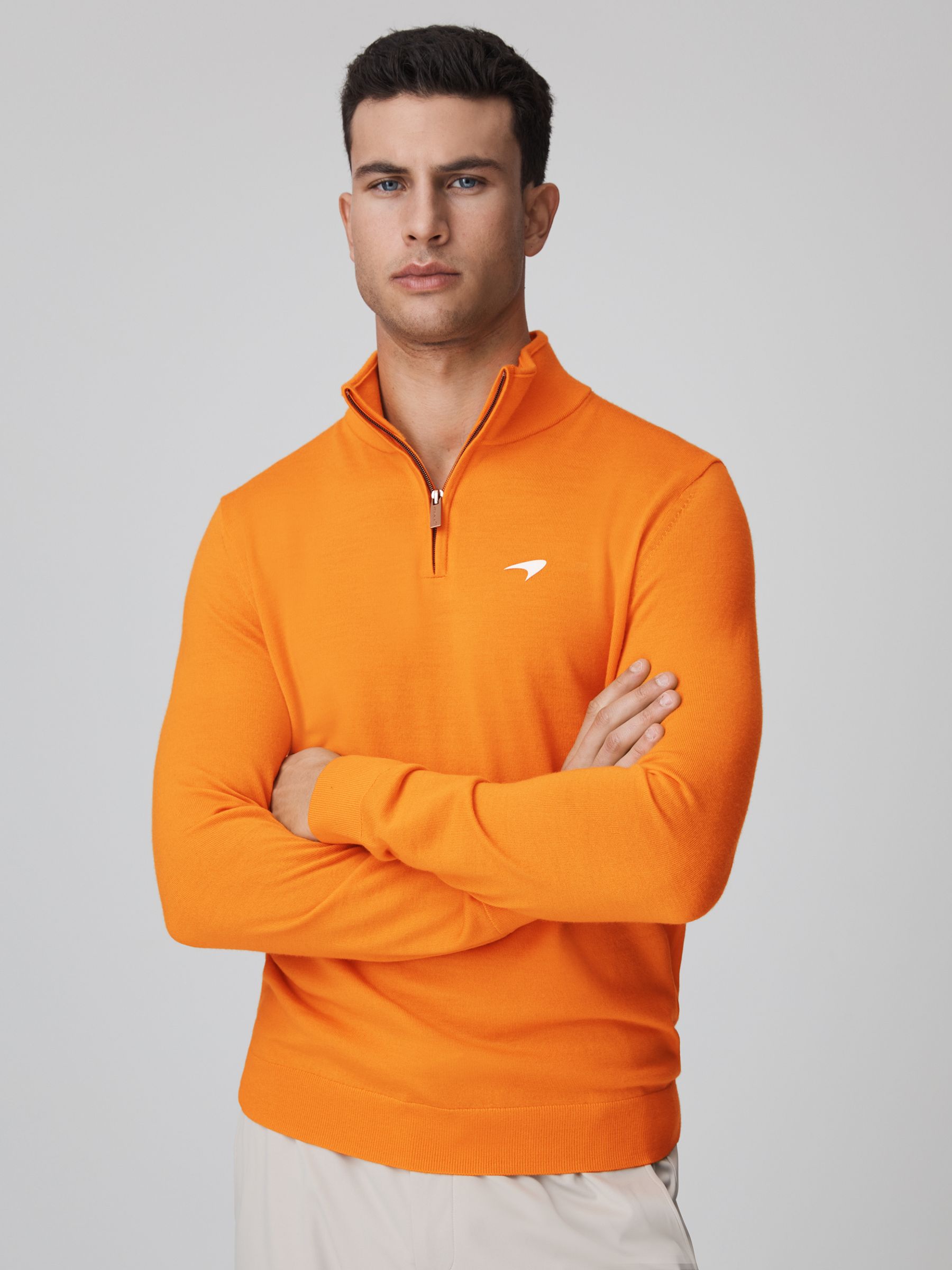 McLaren F1 Merino Half-Zip Funnel Neck Jumper in Papaya