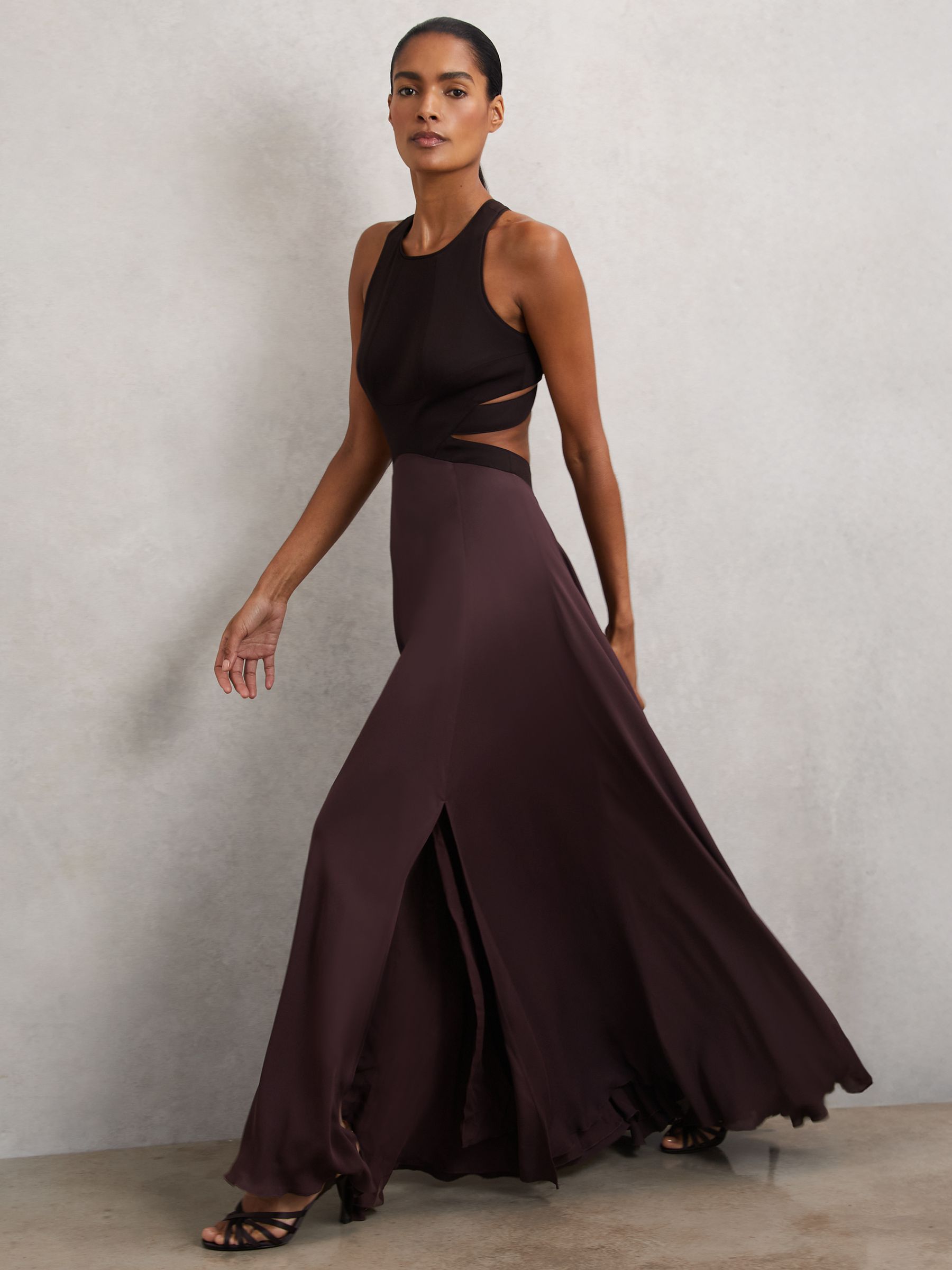 Cut-Out Racerback Maxi Dress in Burgundy