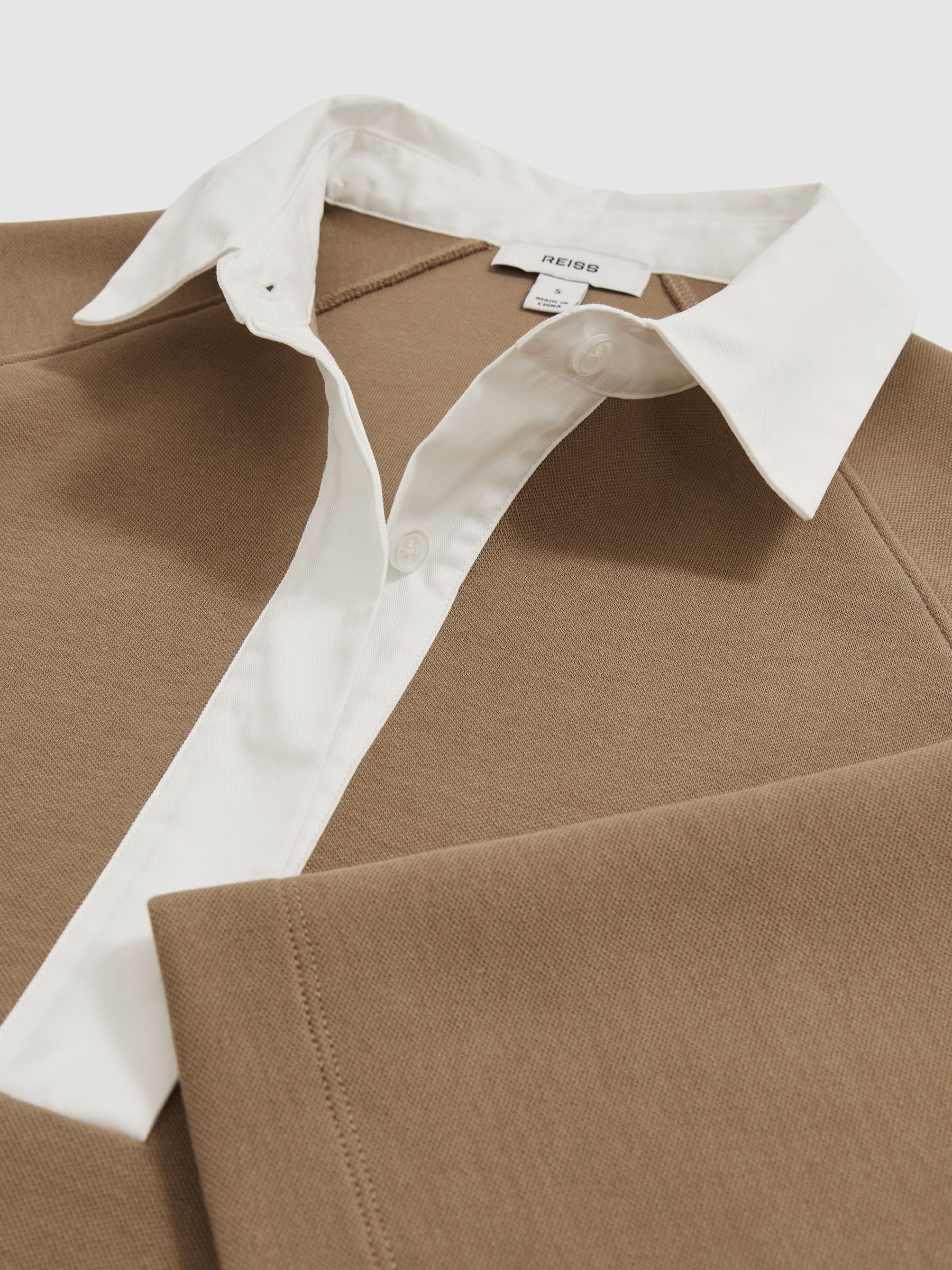 Cotton-Blend Interlock Collar Sweatshirt in Camel